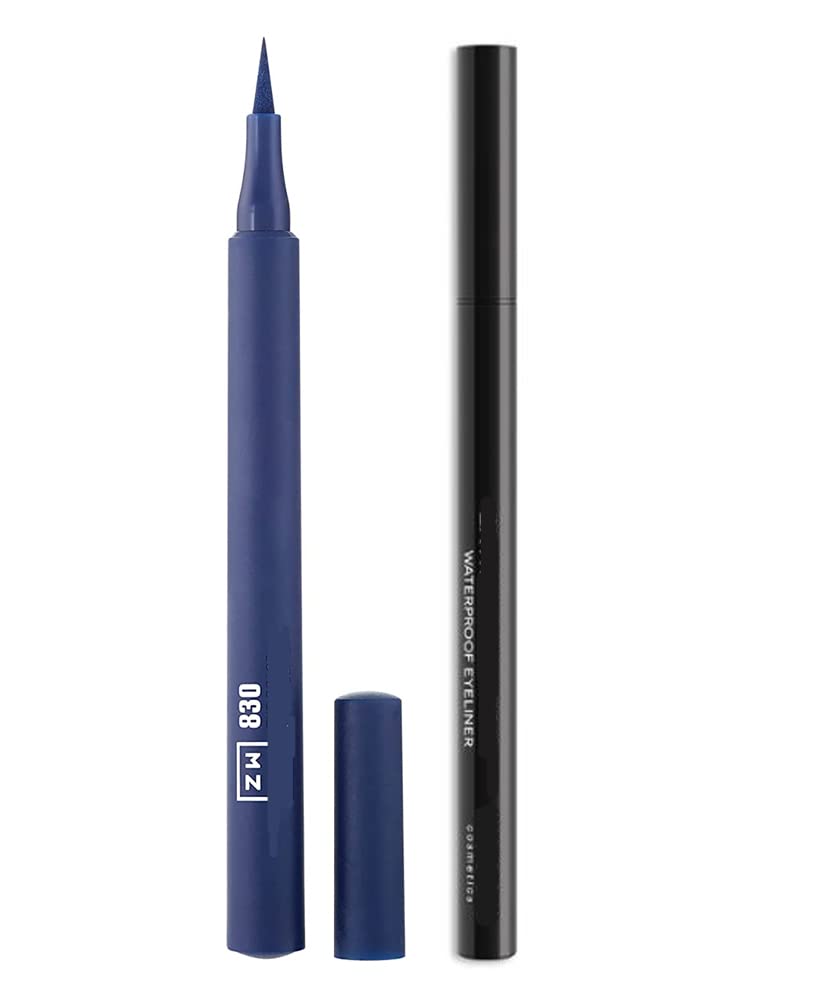 Calitate24 Electric Blue Waterproof Eyeliner - Long Lasting, Smudge Proof with Argan Oil + Free Black Eyeliner | Perfect for Party Makeup, Night Out & Bold Eye Looks