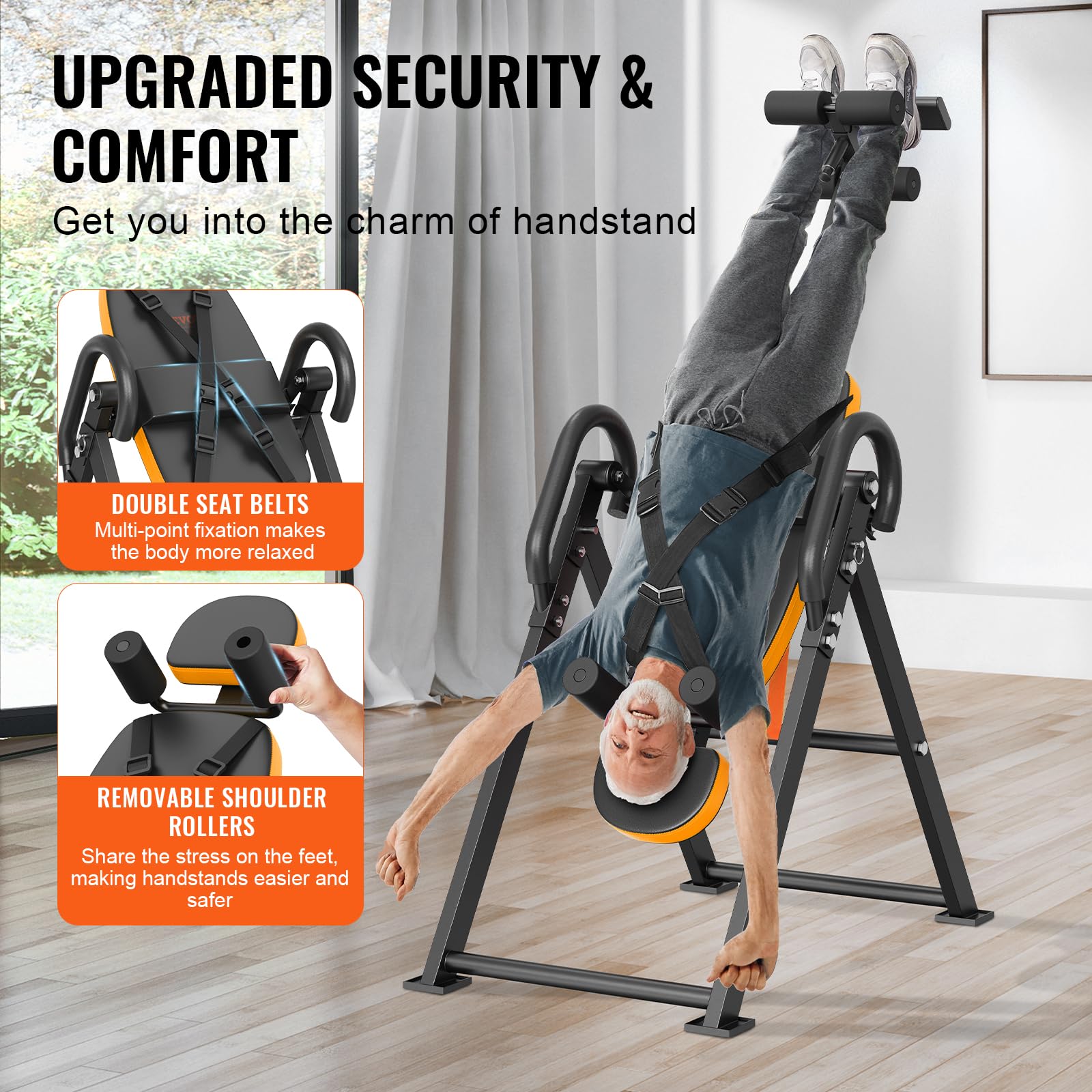 VEVOR Heavy Duty Inversion Table 300lbs Capacity - Back Pain Relief, Spinal Decompression & Strength Training Equipment with Adjustable Headrest, Ankle Lock & Safety Belt | Home Gym, Physical Therapy & Chiropractic Use