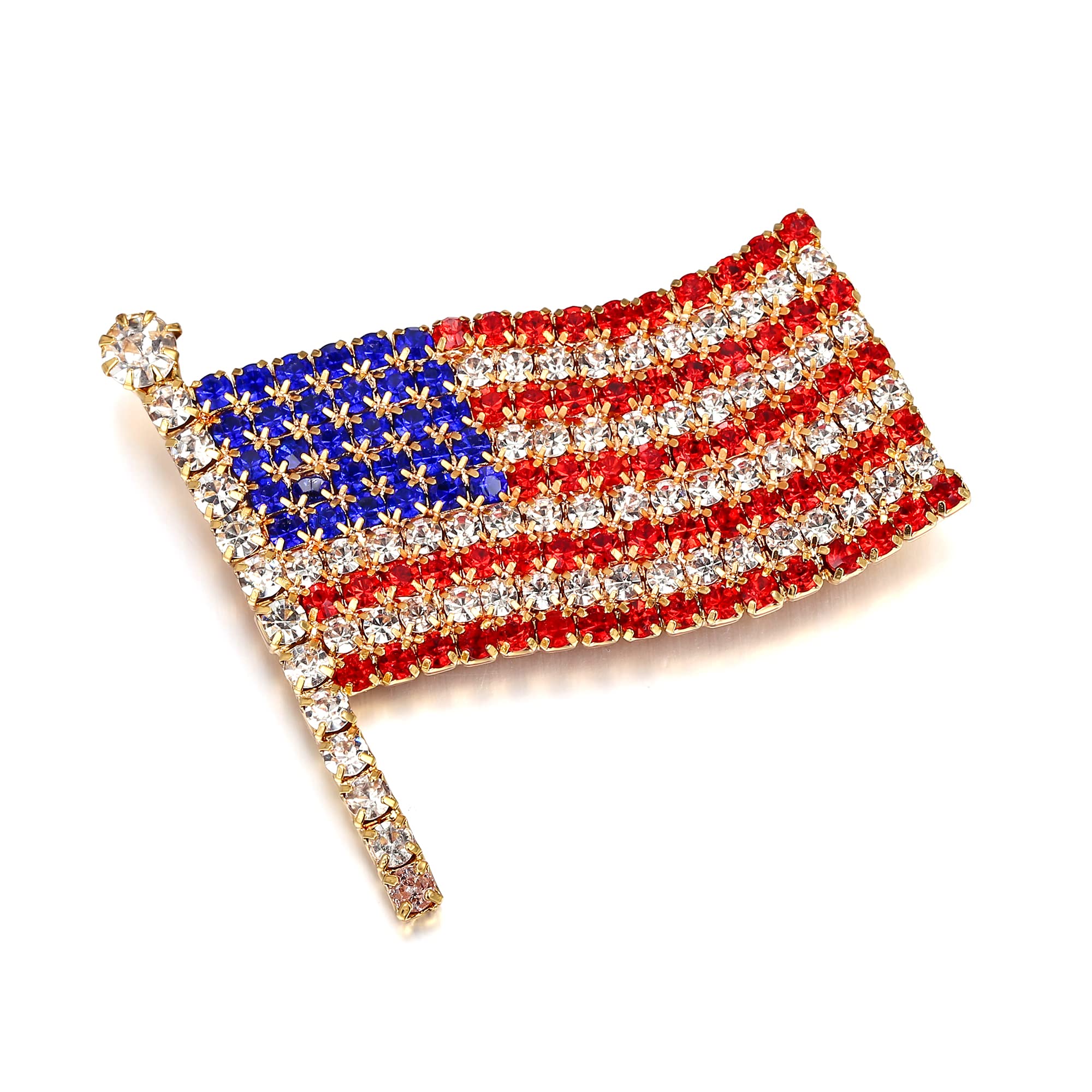 BriLove Austrian Crystal American Flag Brooch for Women - Patriotic Gift