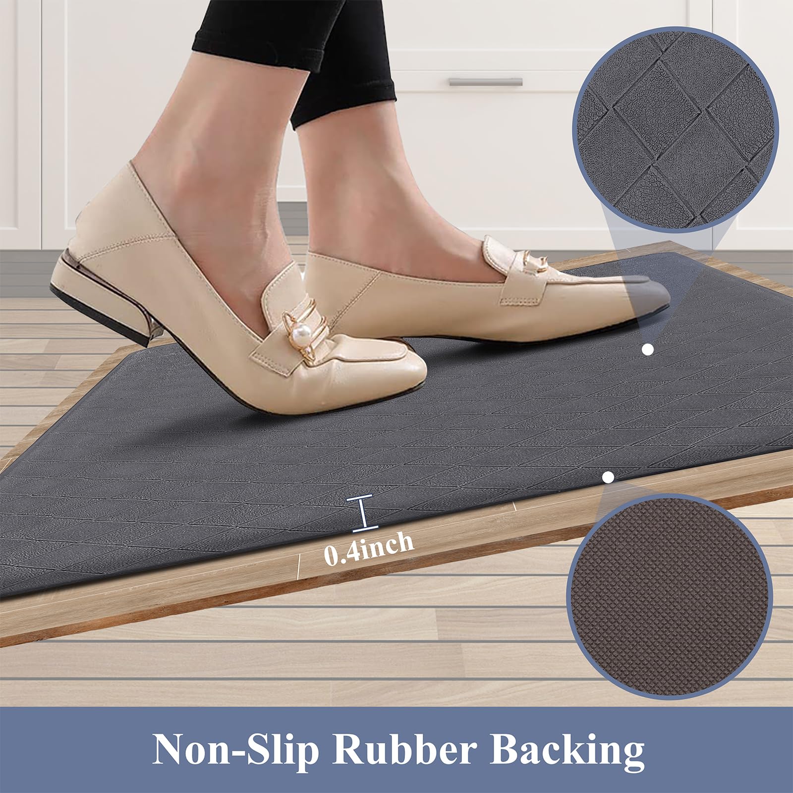 Anti-Fatigue Kitchen Mats Set of 3 - Non-Slip, Waterproof for Home & Office Use