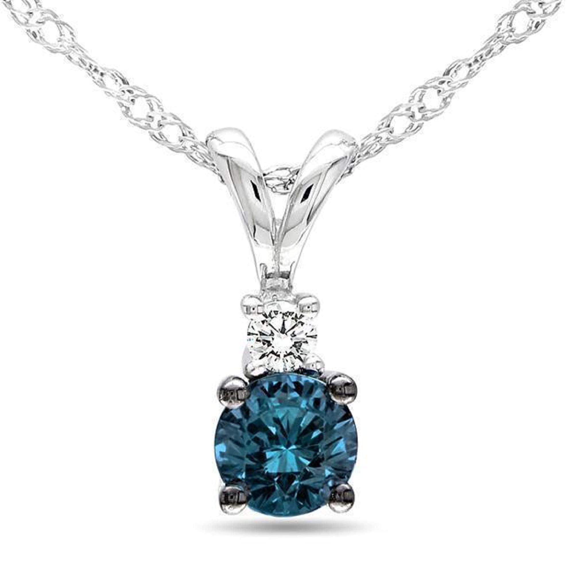 14K White Gold Plated 925 Sterling Silver 1.20 Ct Round Cut London Blue Topaz & Diamond Solitaire Pendant Necklace for Women - Elegant Gift for Birthday, Anniversary & Special Occasions