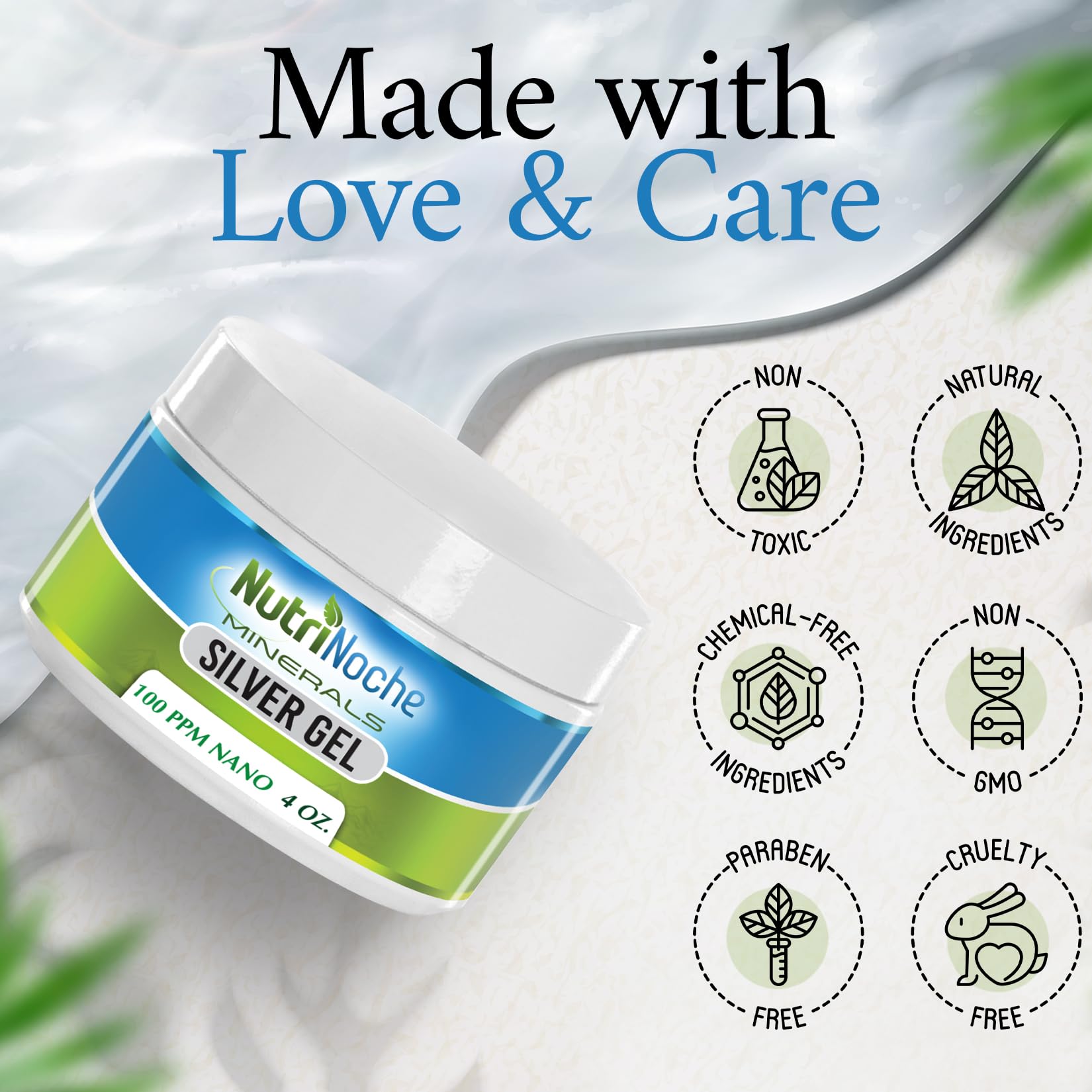 Nutrinoche Nano Silver Gel - Advanced Colloidal Silver Skin Cream for Wound Care & First Aid | Soothes Burns, Razor Burn, Sunburn & Skin Irritations | Unscented Topical Ointment (4 Oz Jar) | Perfect for Post-Shaving, Sun Exposure & Minor Cuts Care