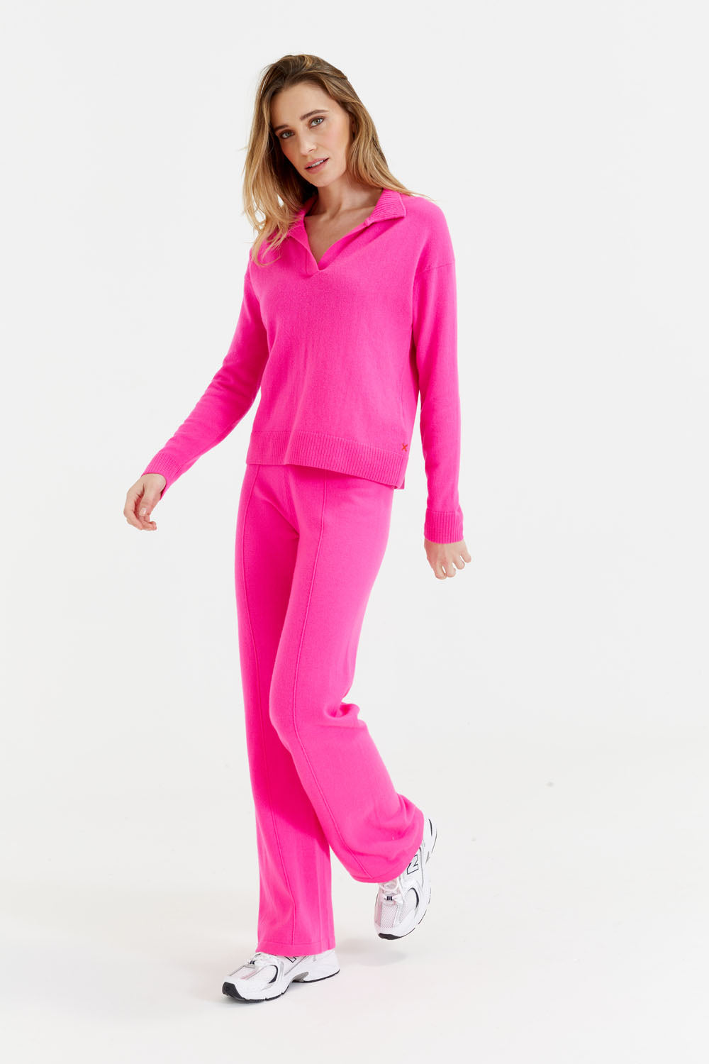 Soft Fuchsia Wool Cashmere Wide Leg Track Pants for Women - Cozy Lounge Pants for Home, Yoga & Winter Comfort