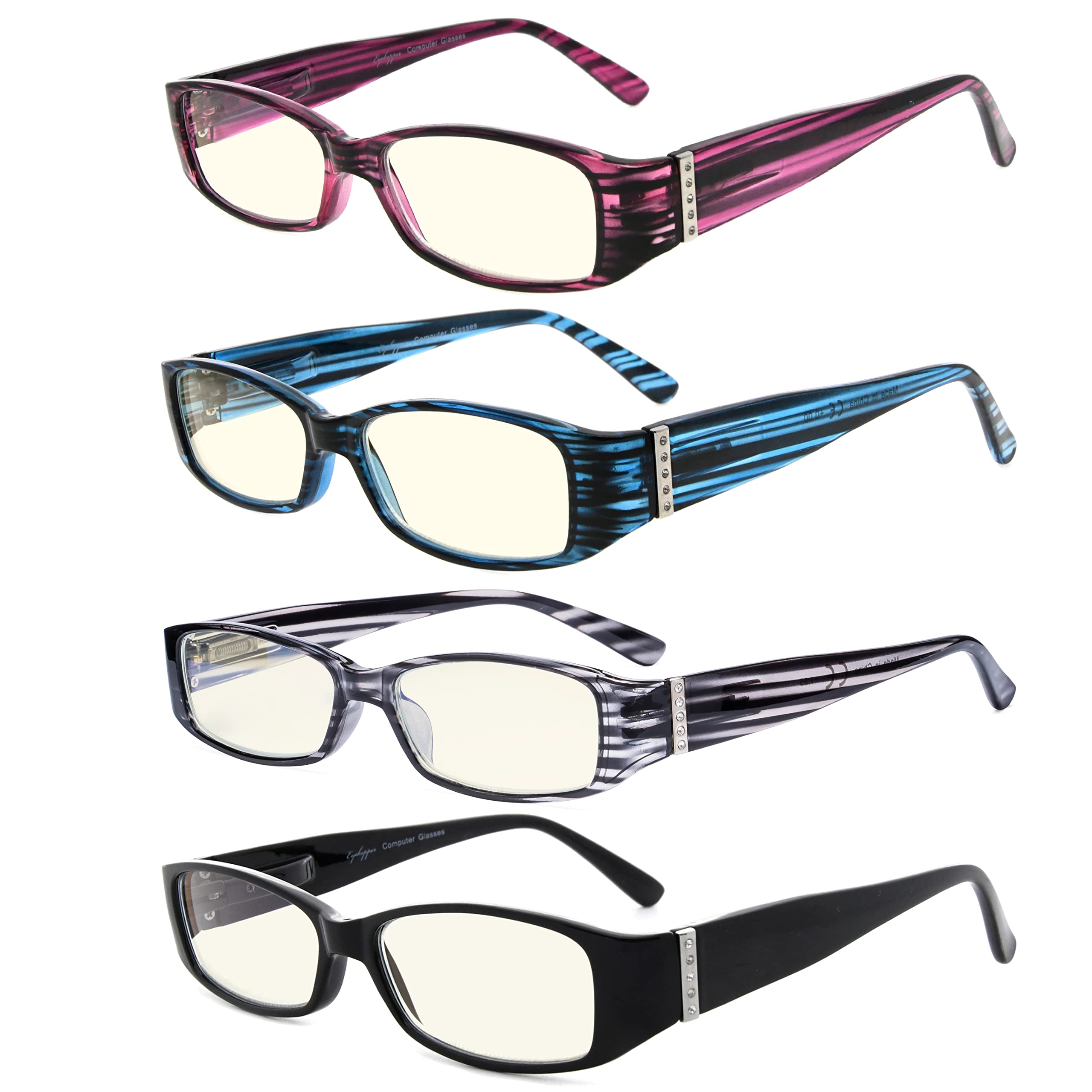 Eyekepper 4 Pack Blue Light Blocking Reading Glasses for Women, Crystal Clear Lens +1.00 Strength - Reduce Eye Strain for Computer Work, Reading & Gaming