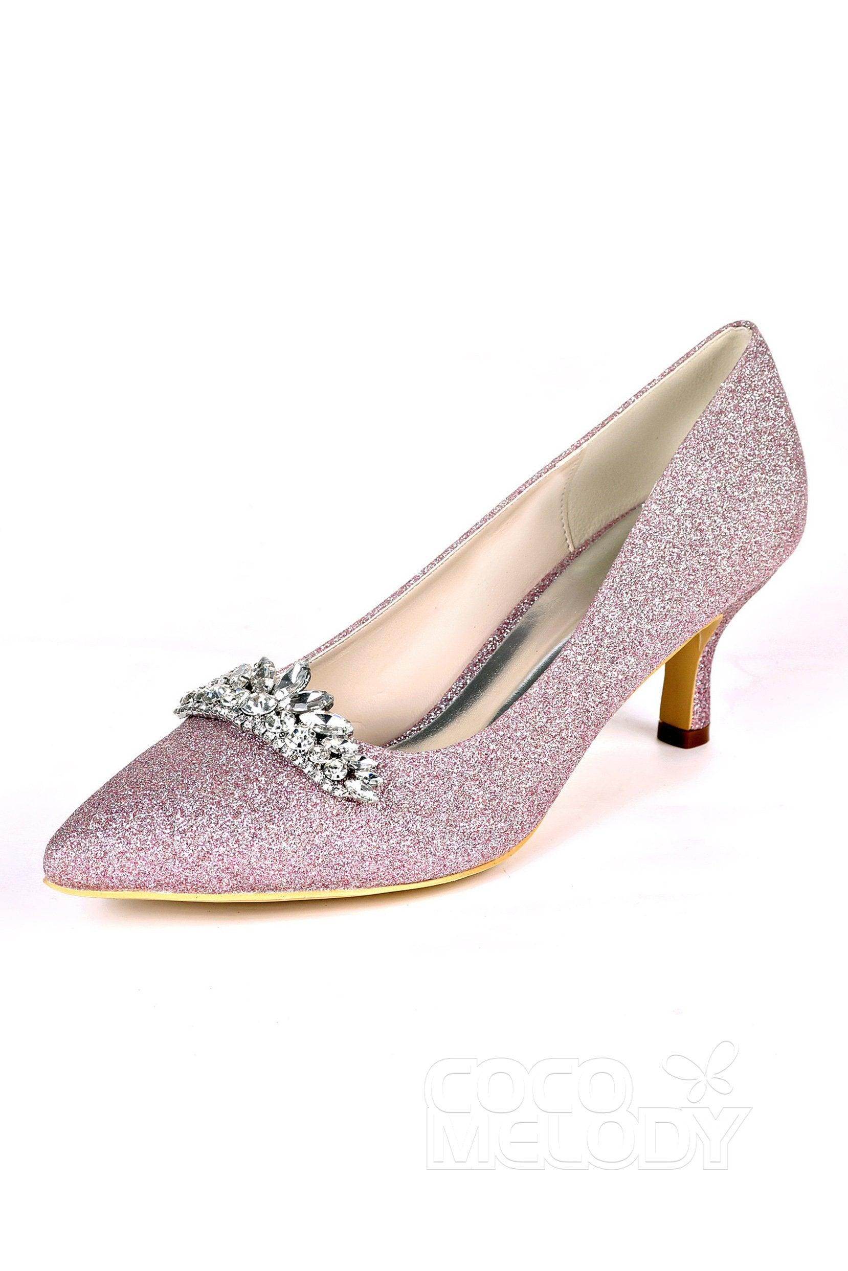 Sparkling Pointed Toe Low Heel Wedding Shoes for Bride - Elegant Bridal Party Shoes for Women, Perfect for Ceremony, Reception & Photoshoots | CK0075