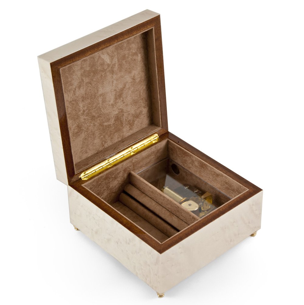 Elegant 30-Note Ivory Music Jewelry Box with Black Lacquer Accents - Modern Sorrento Design - Plays 18th Variation (Rachmaninoff) & Multiple Melodies - Perfect Gift for Music Lovers & Jewelry Storage