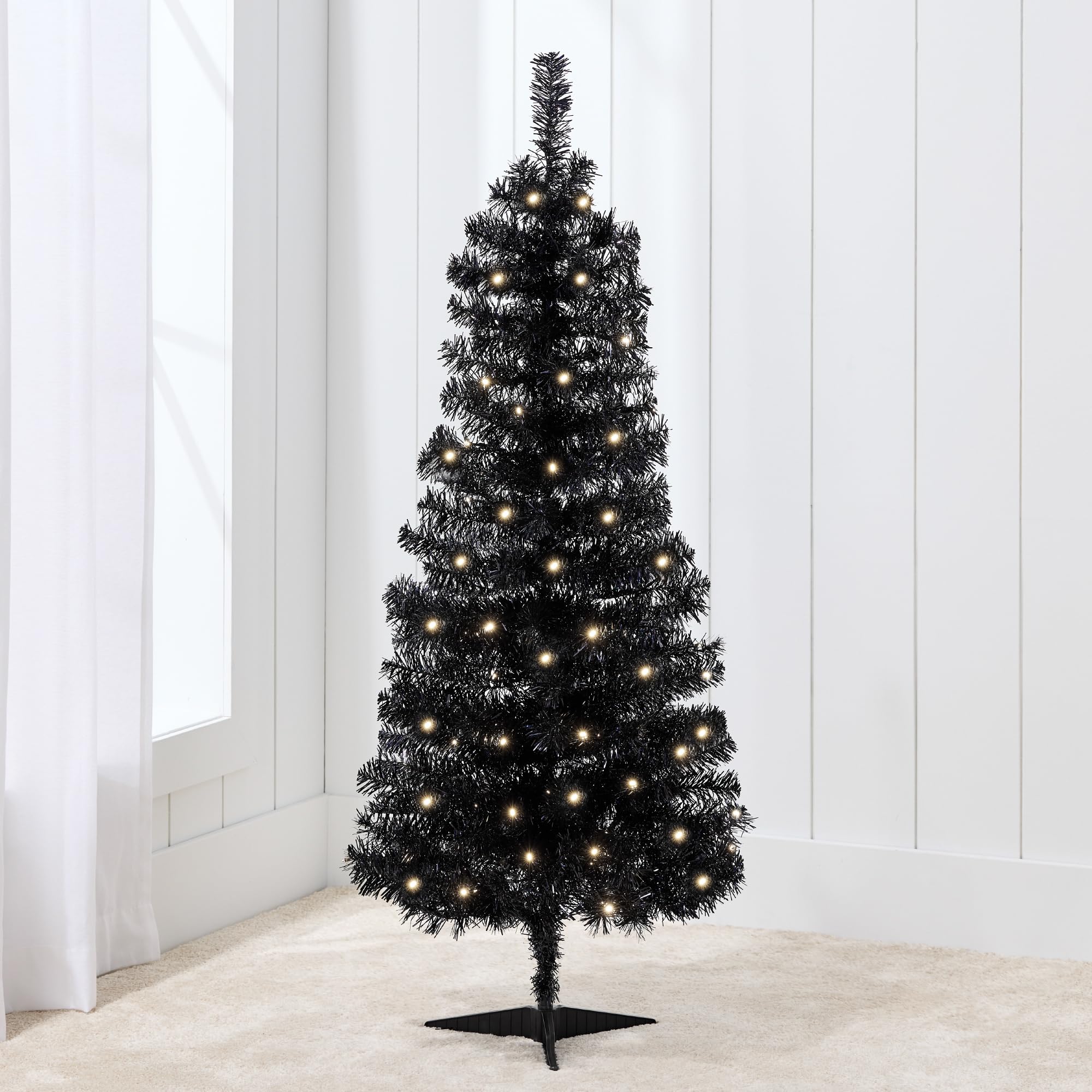 Best Choice Products 4ft Pre-lit Artificial Christmas Tree with Twinkling LED Lights - Black Tinsel Mini Tree for Kids, Apartments, Bedroom Decor | Perfect for Holiday Home, Office & Small Space Decorations