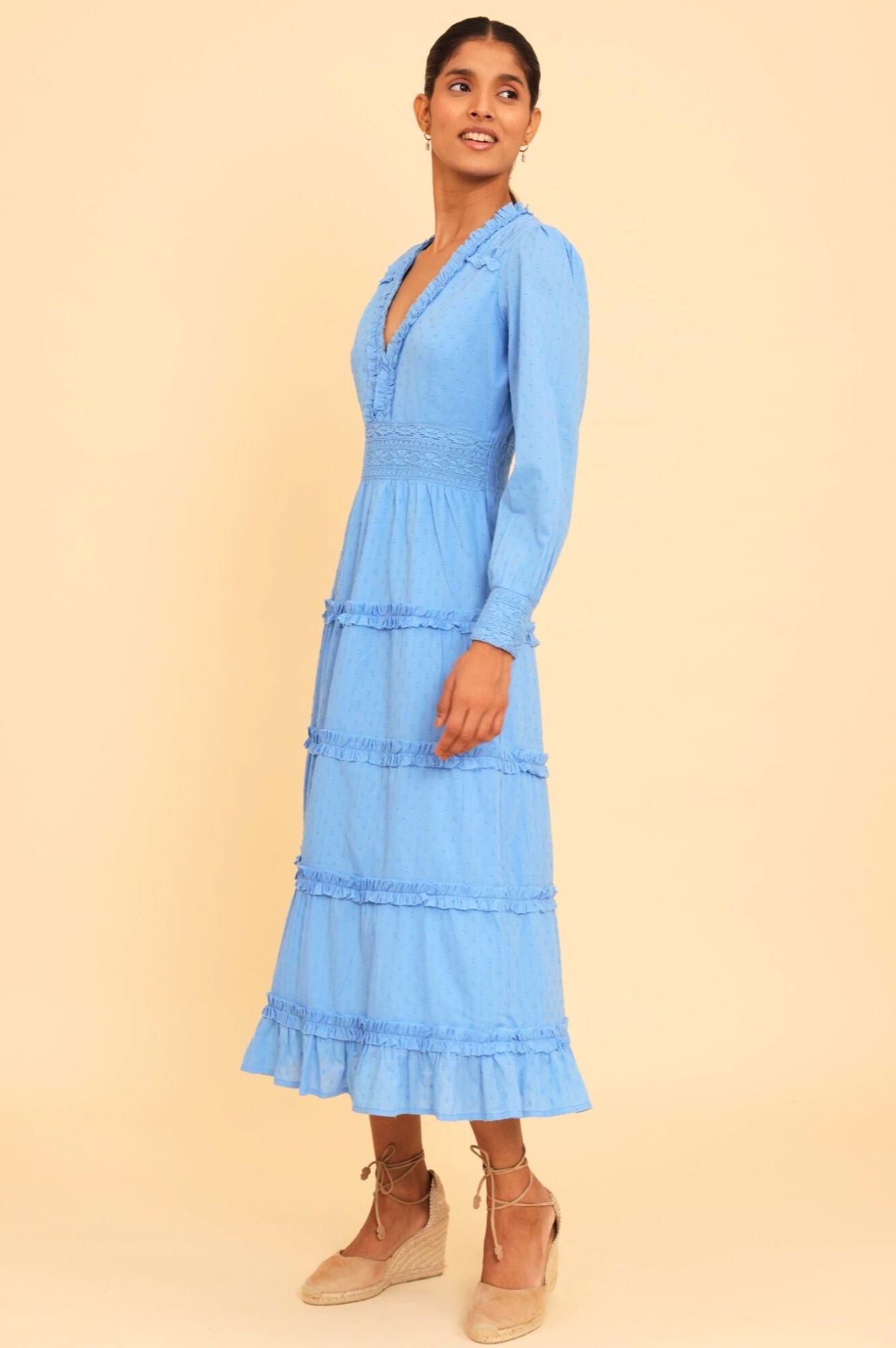 Elegant Long Sleeve Viola Dress in Marina Blue - Perfect for Weddings, Parties & Special Occasions