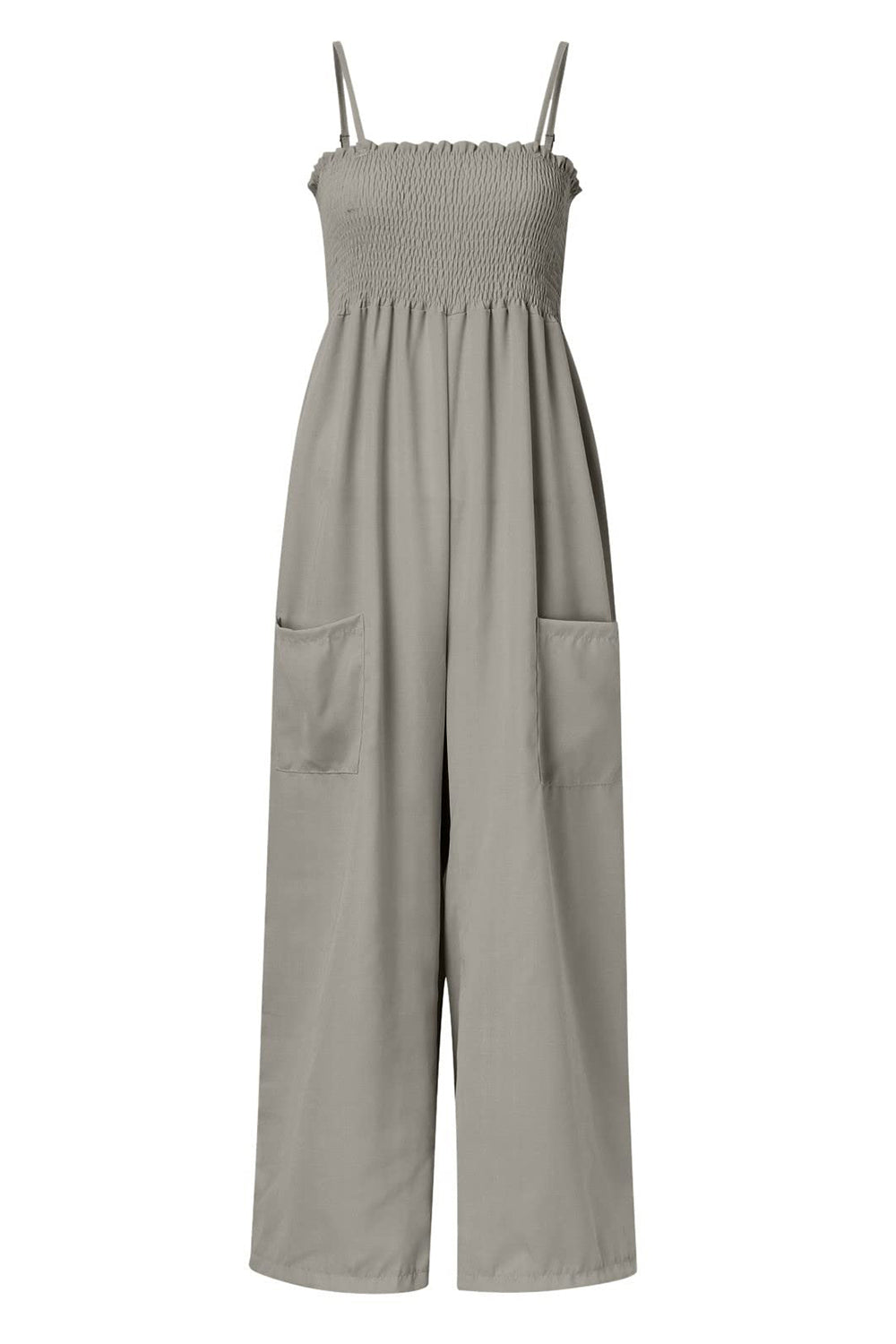 Smocked Spaghetti Strap Wide Leg Jumpsuit for Women - Summer Boho Chic Romper - Perfect for Beach Vacation, Music Festival & Casual Outings