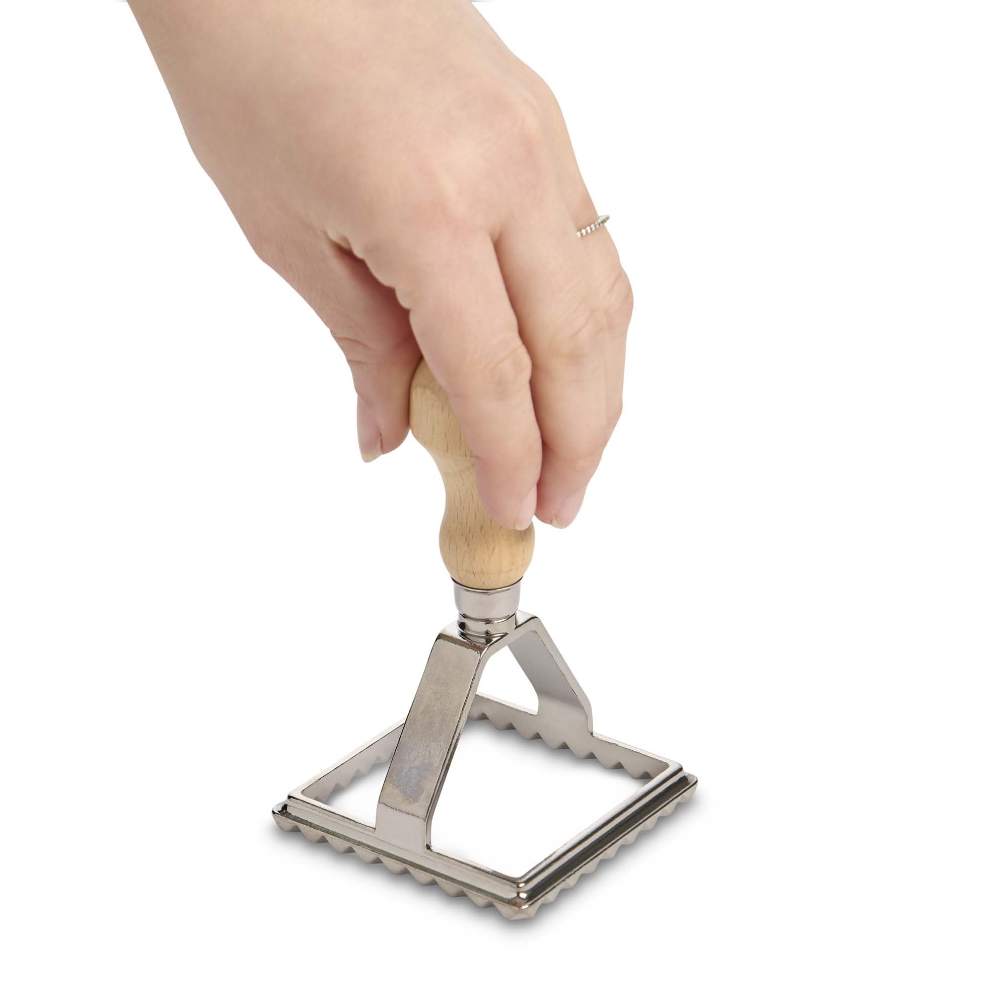 Fantes Ravioli Maker Stamp Set - 2.75-Inch Square Pasta Cutter with Wooden Handle & Fluted Edge | Authentic Italian Market Original Since 1906 | Perfect for Homemade Pasta, Dumplings & Italian Cooking