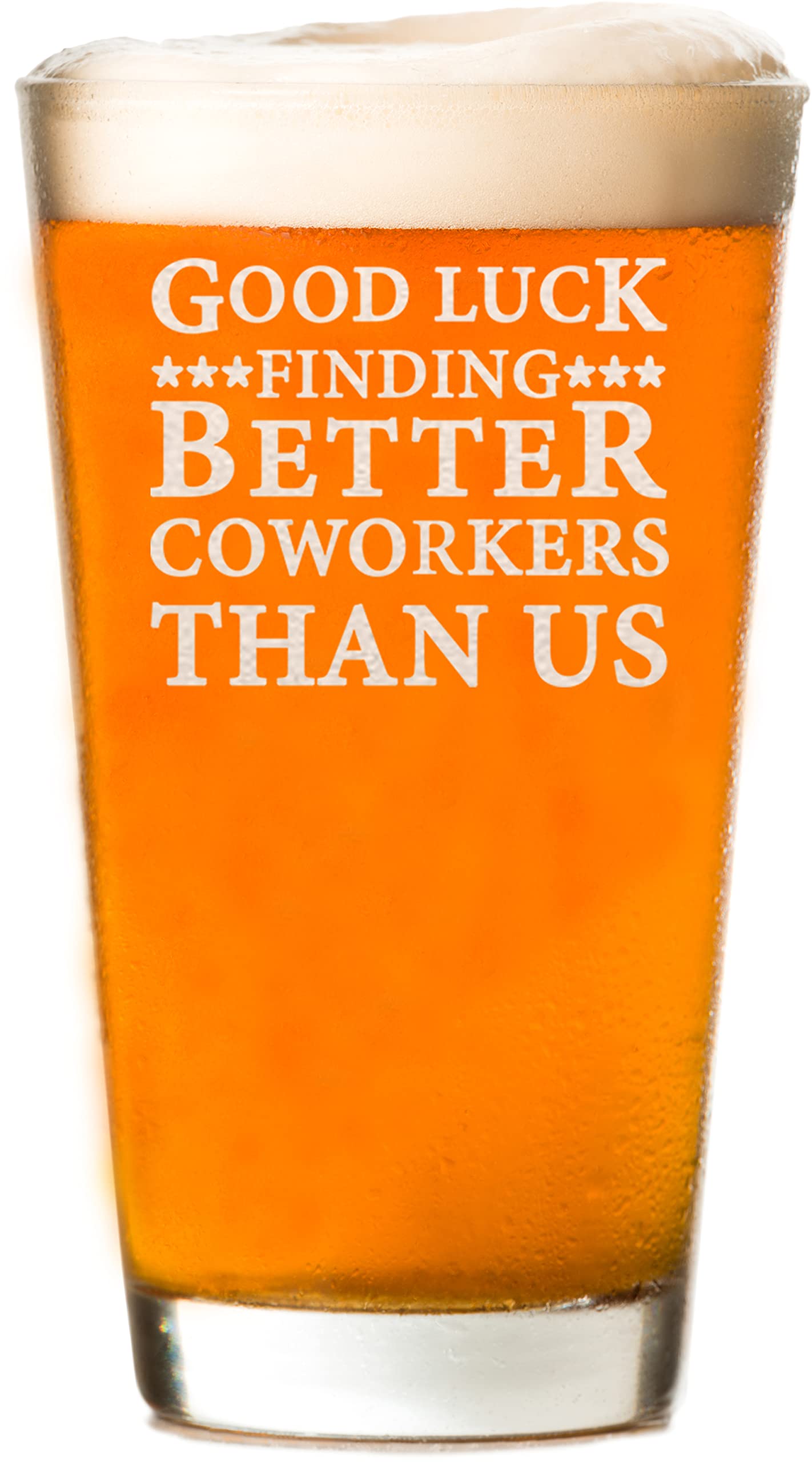 CARVELITA 16oz Engraved Beer Glass - Funny Coworker Gift for New Job, Farewell, Promotion & Retirement | Perfect Office Gift for Boss & Colleagues | Great for Celebrations, Parties & Work Milestones