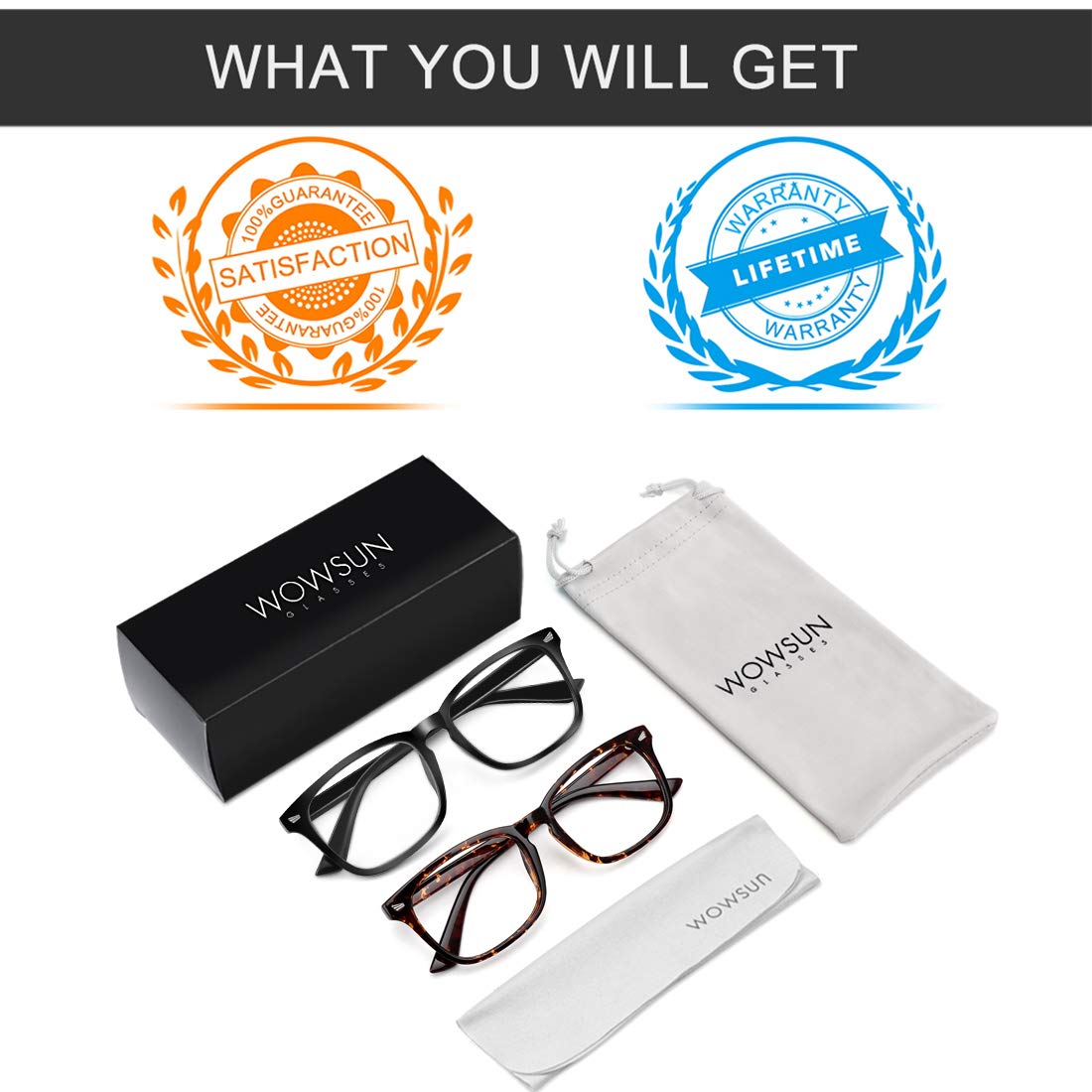 WOWSUN Unisex Stylish Nerd Non-Prescription Glasses - Clear Lens Eyeglass Frames for Fashion & Cosplay - Perfect for Costumes, Photoshoots & Everyday Wear