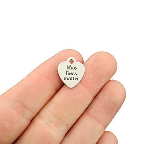 Blue Lives Matter Stainless Steel Charms - Small Police Support Jewelry - Bulk 20 Pack - Perfect for Keychains, Bracelets & Backpacks - BFS1811