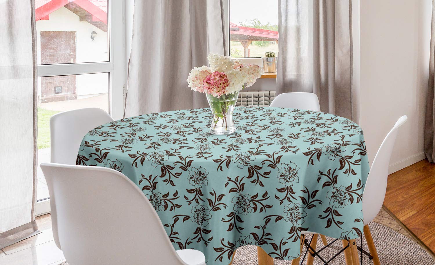 Ambesonne Vintage Floral Round Tablecloth 60
