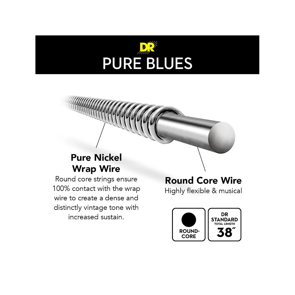 DR Pure Blues™ Pure Nickel Electric Guitar Strings (11-50 Gauge) - Heavy Gauge for Warm Tone & Sustain - Perfect for Blues, Rock & Jazz Performances
