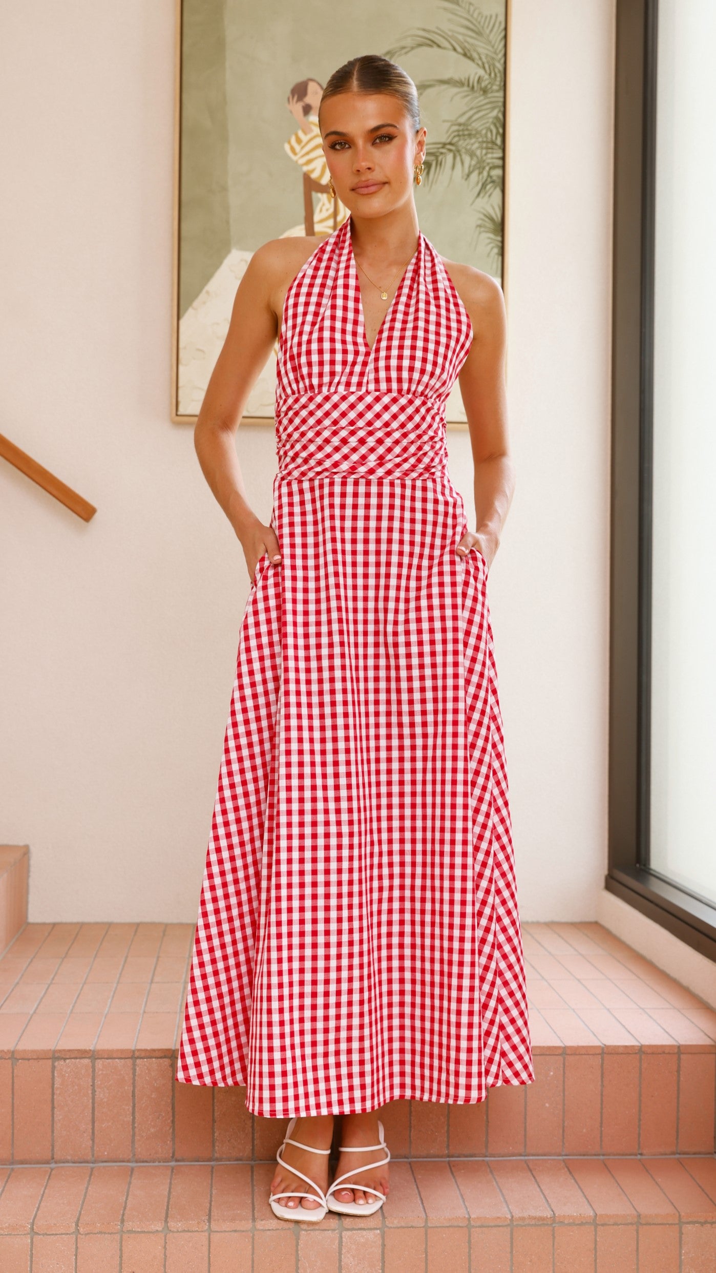 Brydie Halter Maxi Dress - Red Gingham Print Flowy Summer Dress for Women | Beach Cover Up, Vacation Outfit, Boho Chic Fashion