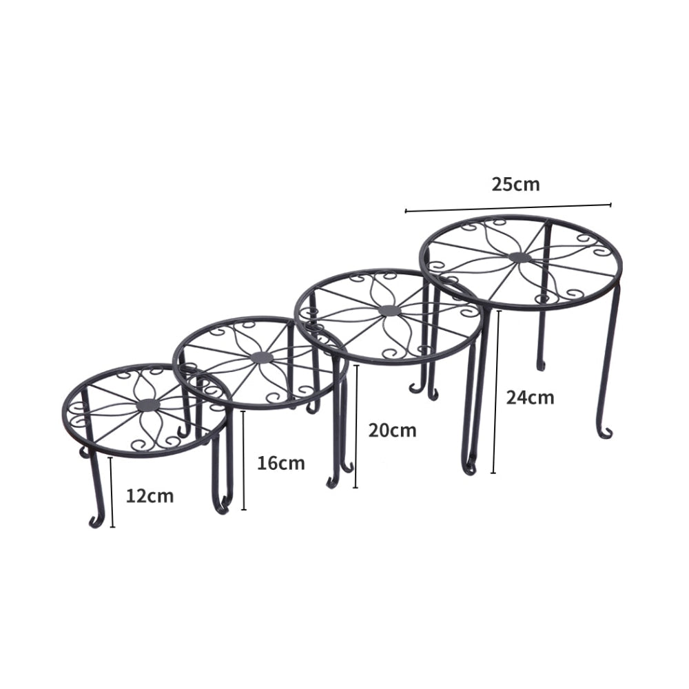 4-Tier Metal Plant Stand for Indoor & Outdoor Use - Black Round Flower Pot Holder Garden Decor Rack | Perfect for Balcony, Patio, Living Room & Office Decor