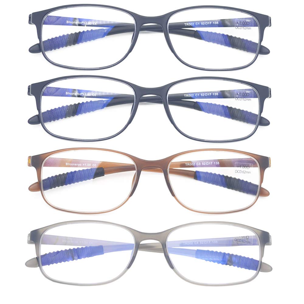 4 Pack Blue Light Blocking Reading Glasses - Flexible Lightweight Anti-Eyestrain Computer Glasses for Women & Men (+2.75 Strength) - Perfect for Office Work, Gaming & Screen Time