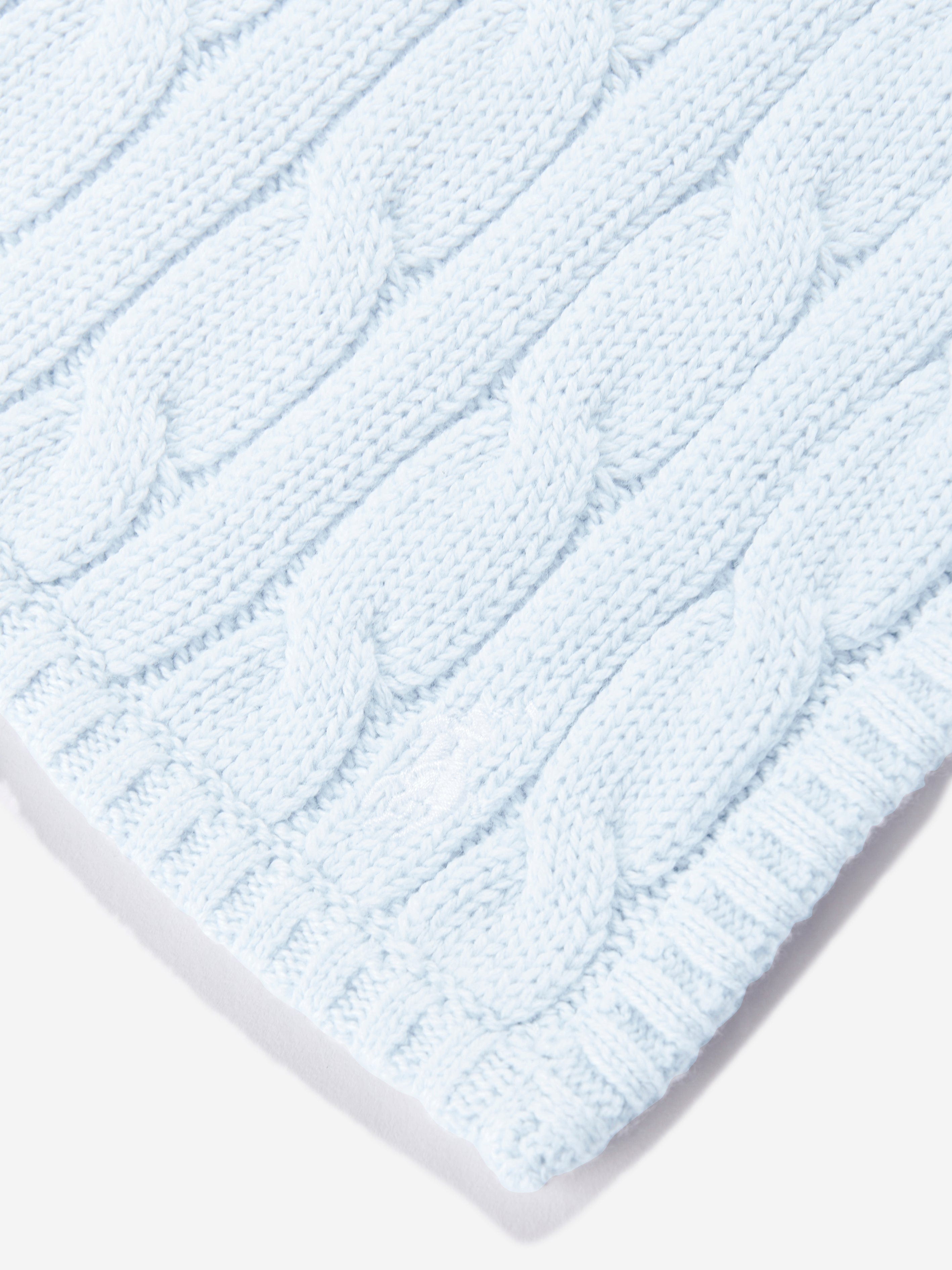 Soft Blue Baby Boys Cotton Cable Knit Blanket - 40 Inch (101cm) Warm & Cozy Nursery Blanket for Newborns, Infants & Toddlers - Perfect for Crib, Stroller, Swaddle & Photo Shoots