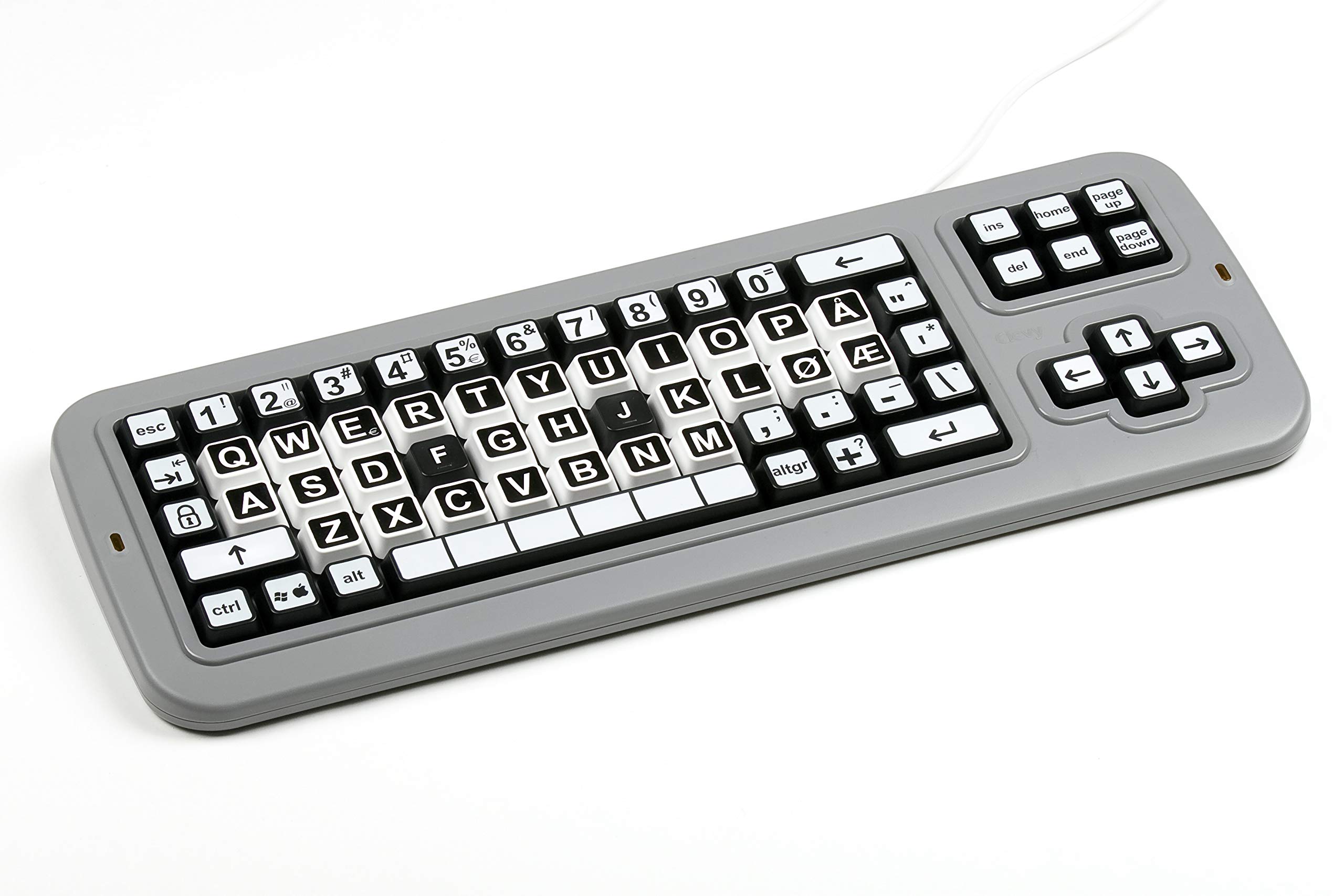 Clevy Contrast Norwegian Computer Keyboard with Uppercase/Lowercase White Letters - Ergonomic Design for Office, Gaming & Programming (Model 102548)