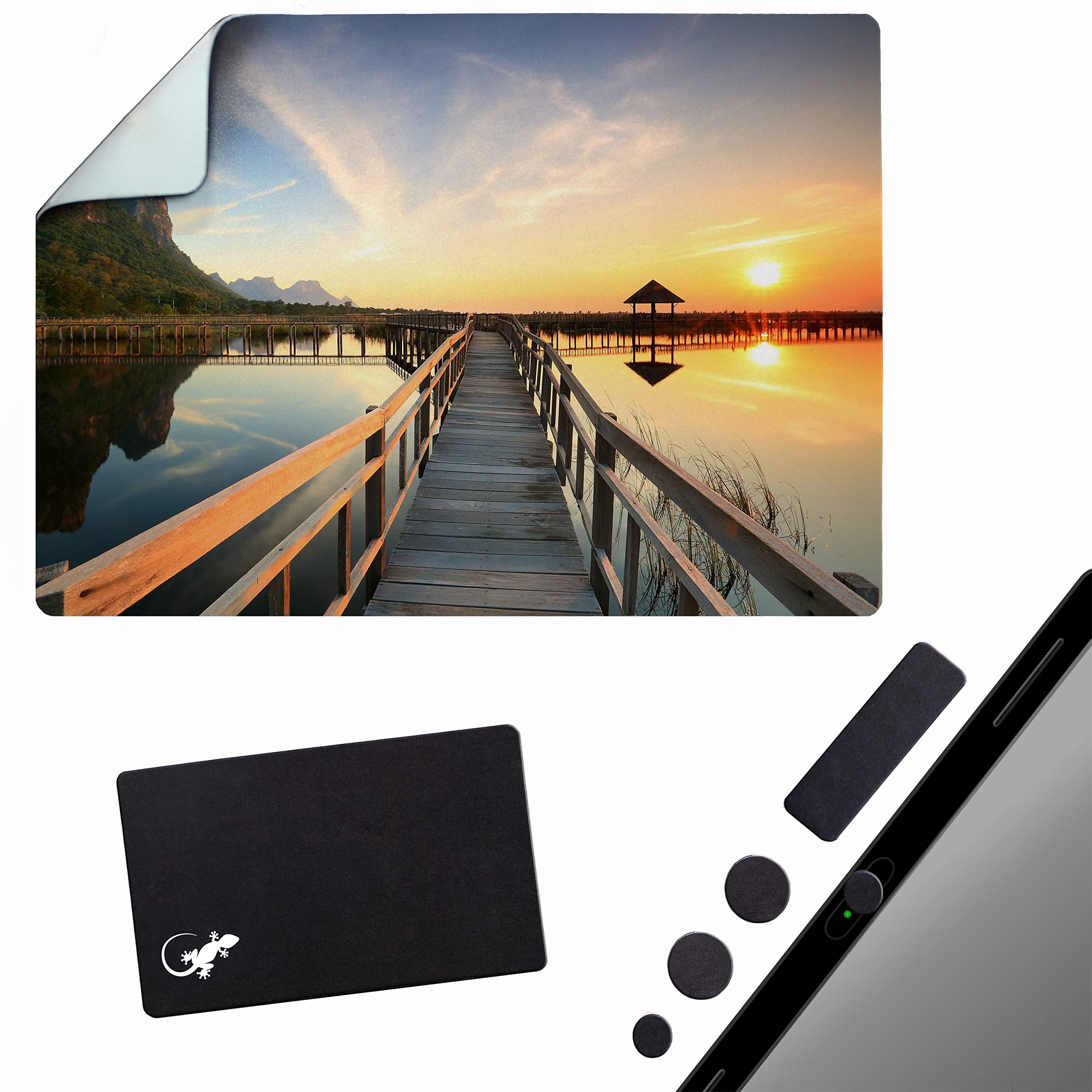 Non-Slip Adhesive Mouse Pad - Sticky & Peel-and-Stick for Any Surface | Portable Travel Mouse Mat with Excellent Tracking | Perfect for Office, Laptop, Gaming & Outdoor Use - Sunset on the Boardwalk Design