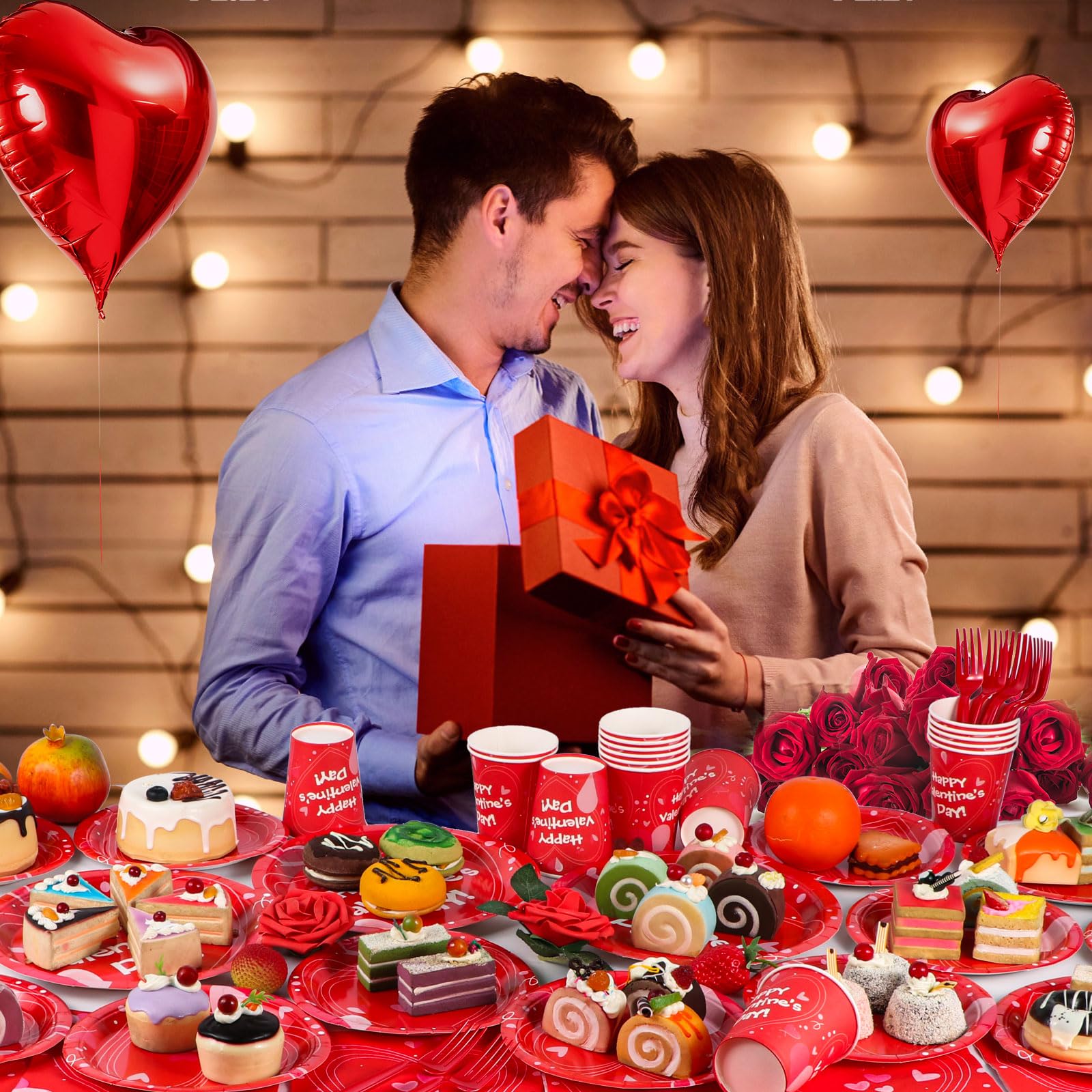 Valentine's Day Party Supplies Set - 24 Pcs Disposable Plates, Cups, Napkins & Forks for Valentine's Day, Engagement, Anniversary Celebrations - Perfect for Romantic Dinners, Couple Parties & Special Occasions