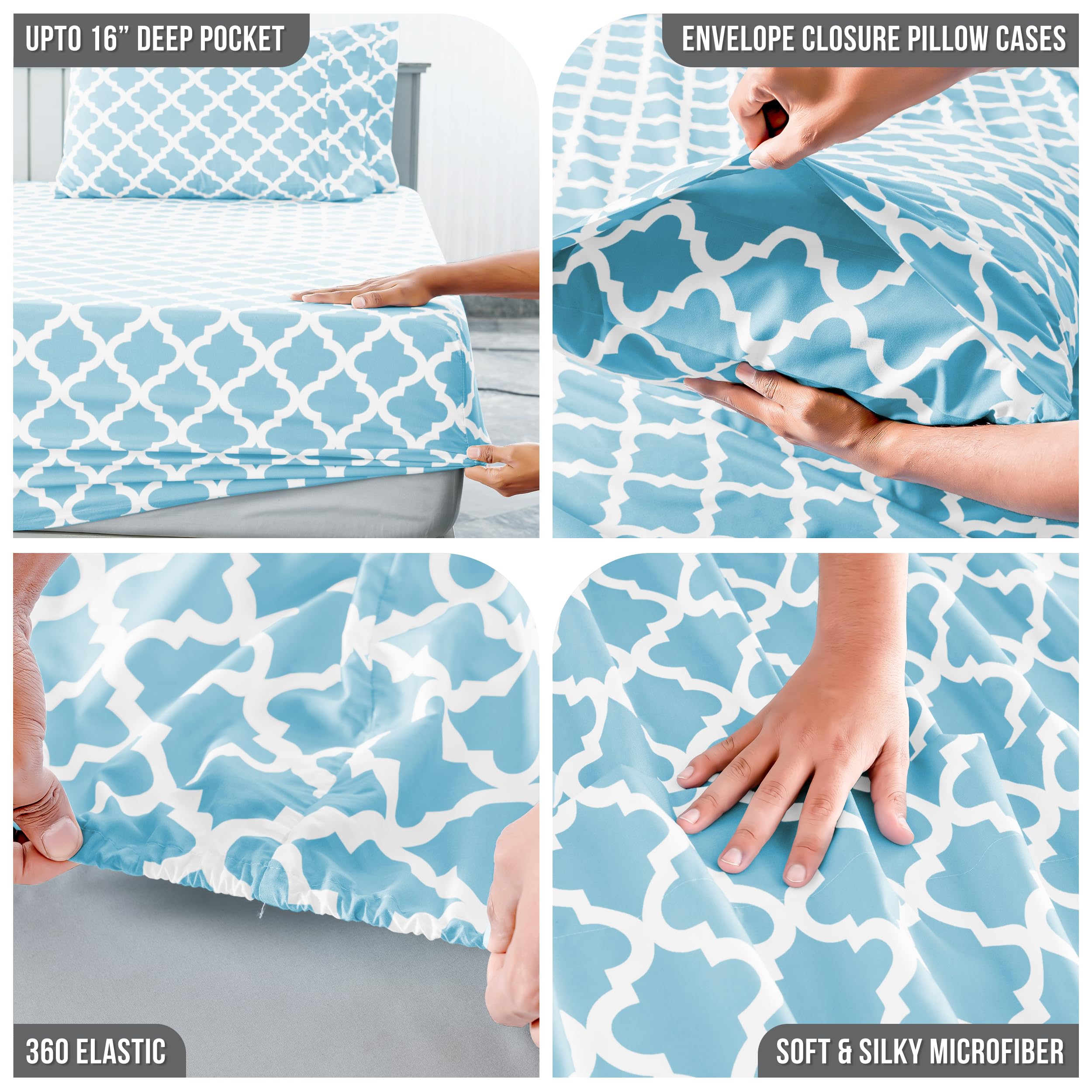 Lux Decor California King Size Bed Sheets Set - 4-Piece Cooling Breathable Microfiber Sheet Set with Deep Pockets | Hotel Style Luxury Bedding | Soft, Wrinkle-Free & OEKO-TEX Certified | Perfect for Hot Sleepers & Guest Rooms (Cal King, Aqua Blue)