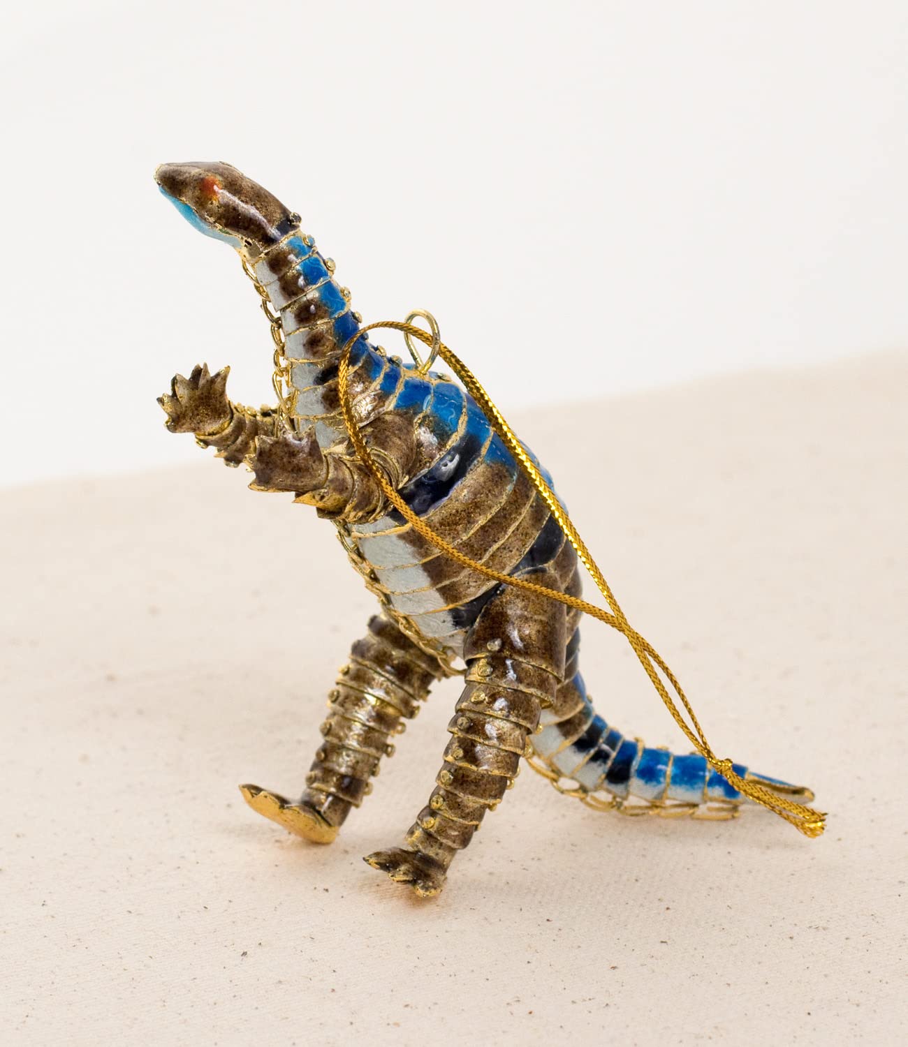 Handmade Cloisonne Blue Ridge Dinosaur Ornament - Articulated Hanging Decor for Christmas Tree, Home, Office & Gifts | Unique Blue Dinosaur Figurine for Kids Room, Nursery, Party Decorations