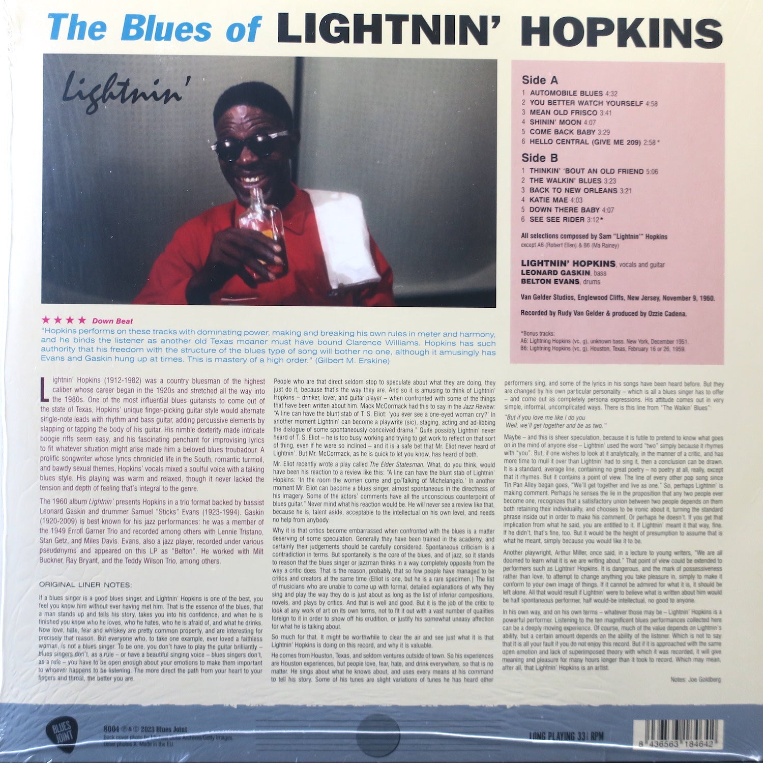 Lightnin' Hopkins 'The Blues Of Lightnin' Hopkins' 180g Vinyl LP Record | Classic Blues Music | Perfect for Vinyl Collectors & Music Enthusiasts