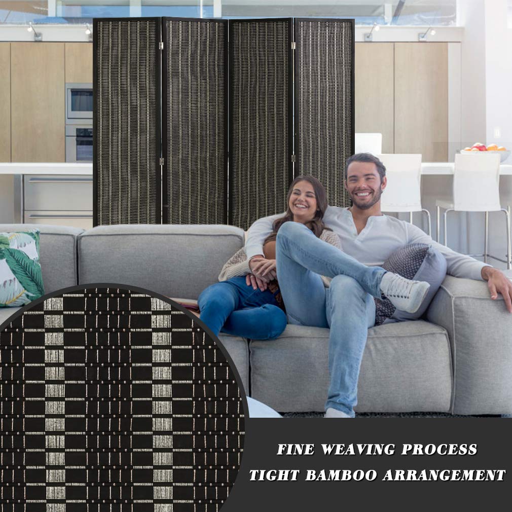 4-Panel Bamboo Room Divider Folding Privacy Screen - 72