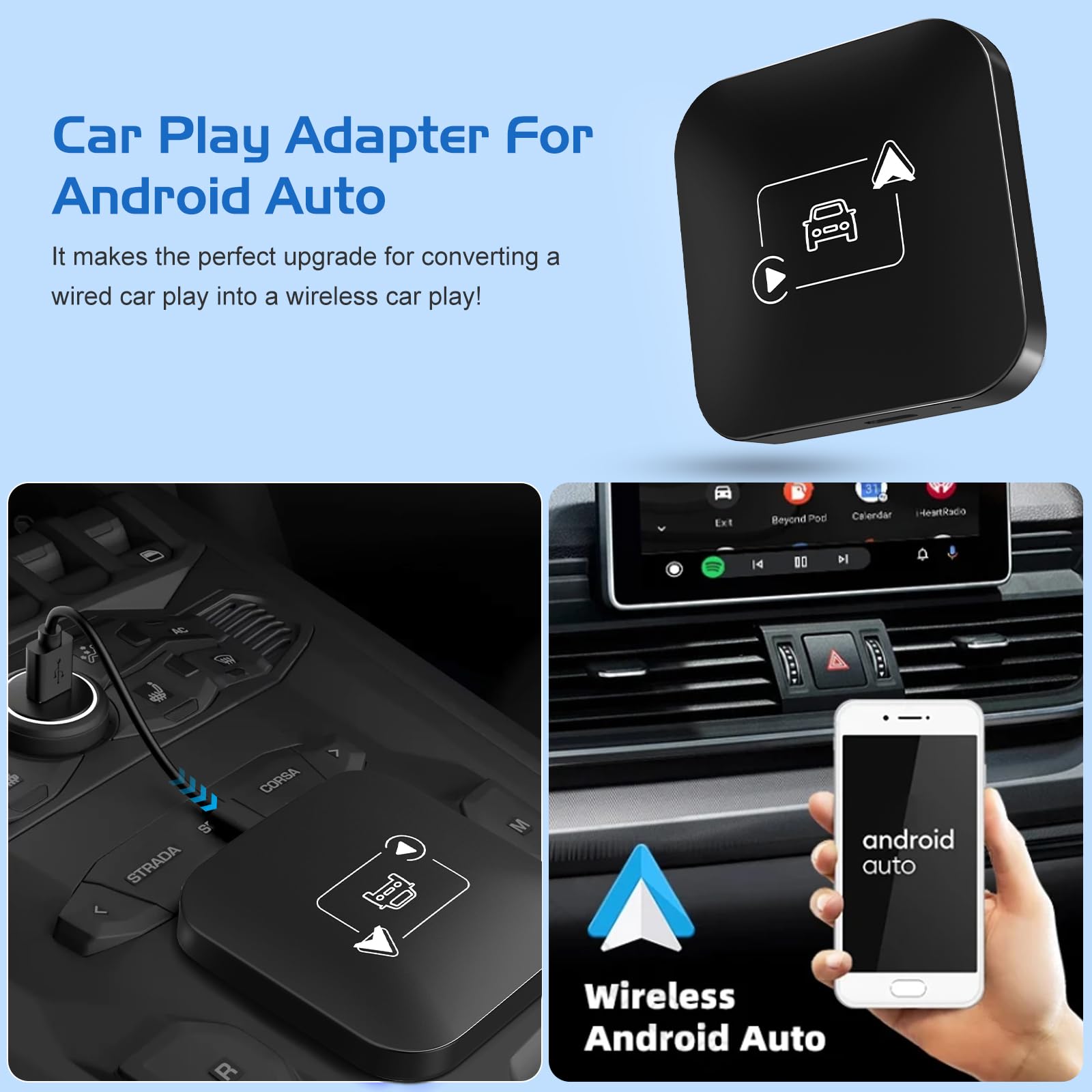 Wireless Android Auto & CarPlay Adapter - Plug & Play USB Dongle for Wireless Car Connectivity - Convert Wired to Wireless - Compatible with Most Cars - Perfect for Commuting, Road Trips & Hands-Free Driving
