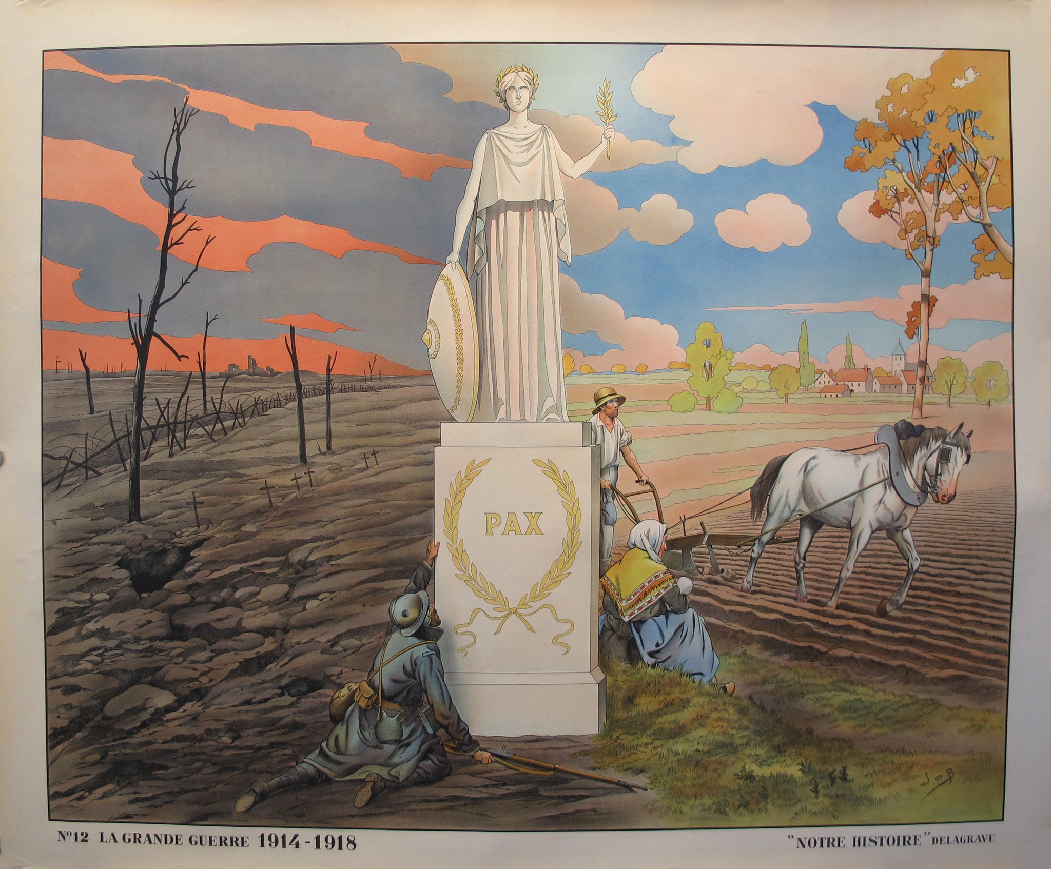 Vintage 1920 Scholastic Poster - La Grande Guerre 1914-1918 PAX WWI Historical Art Print (Horizontal) - Perfect for History Classrooms, WWI Memorials & Vintage Home Decor
