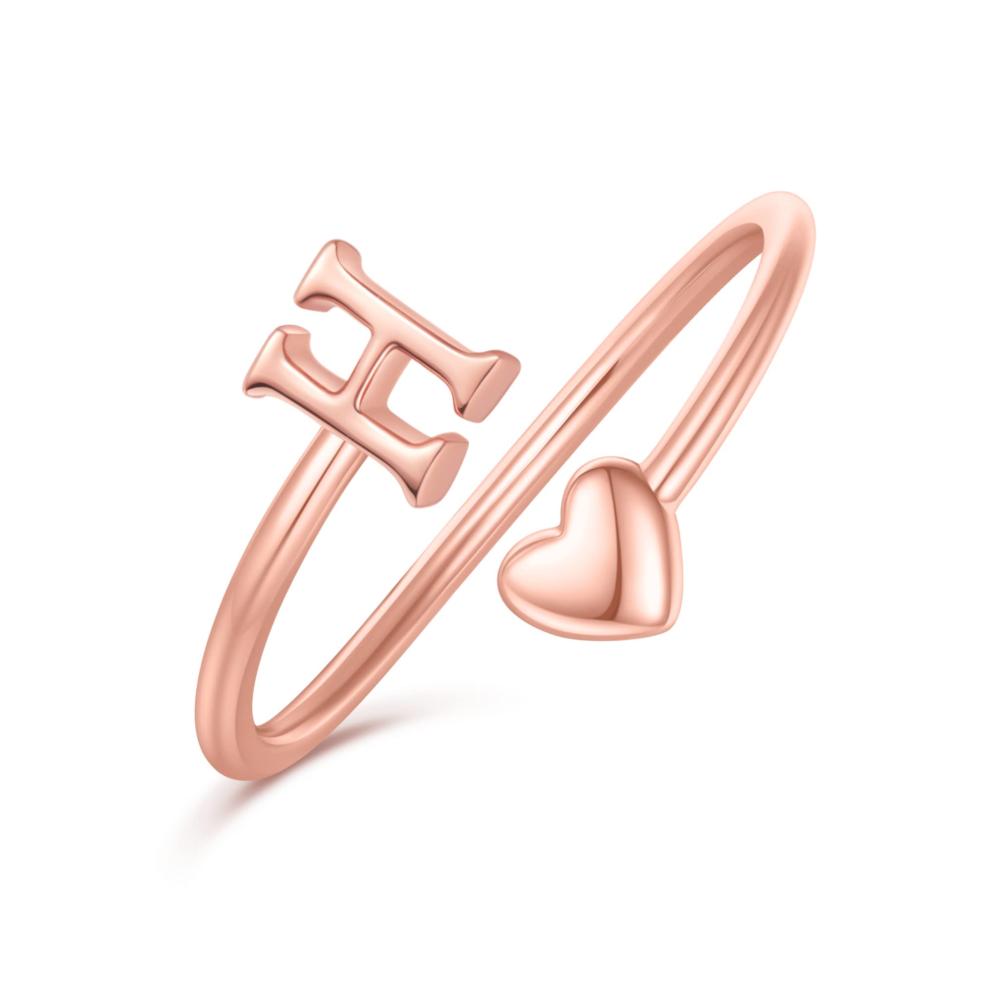 Heart Initial Rings for Women & Teen Girls - Adjustable Stackable Letter Rings, Cute Heart Jewelry for Gifts, Valentine's Day, Birthday & Everyday Wear