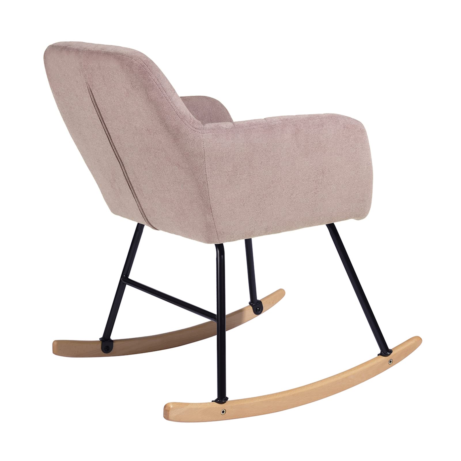 Modern Rocking Chair Armchair - Small Comfortable Fabric Nursery Rocker with Wood Base, Upholstered Accent Chair for Relaxing & Napping - Pink Lounge Chair for Home, Living Room, Nursery or Small Spaces