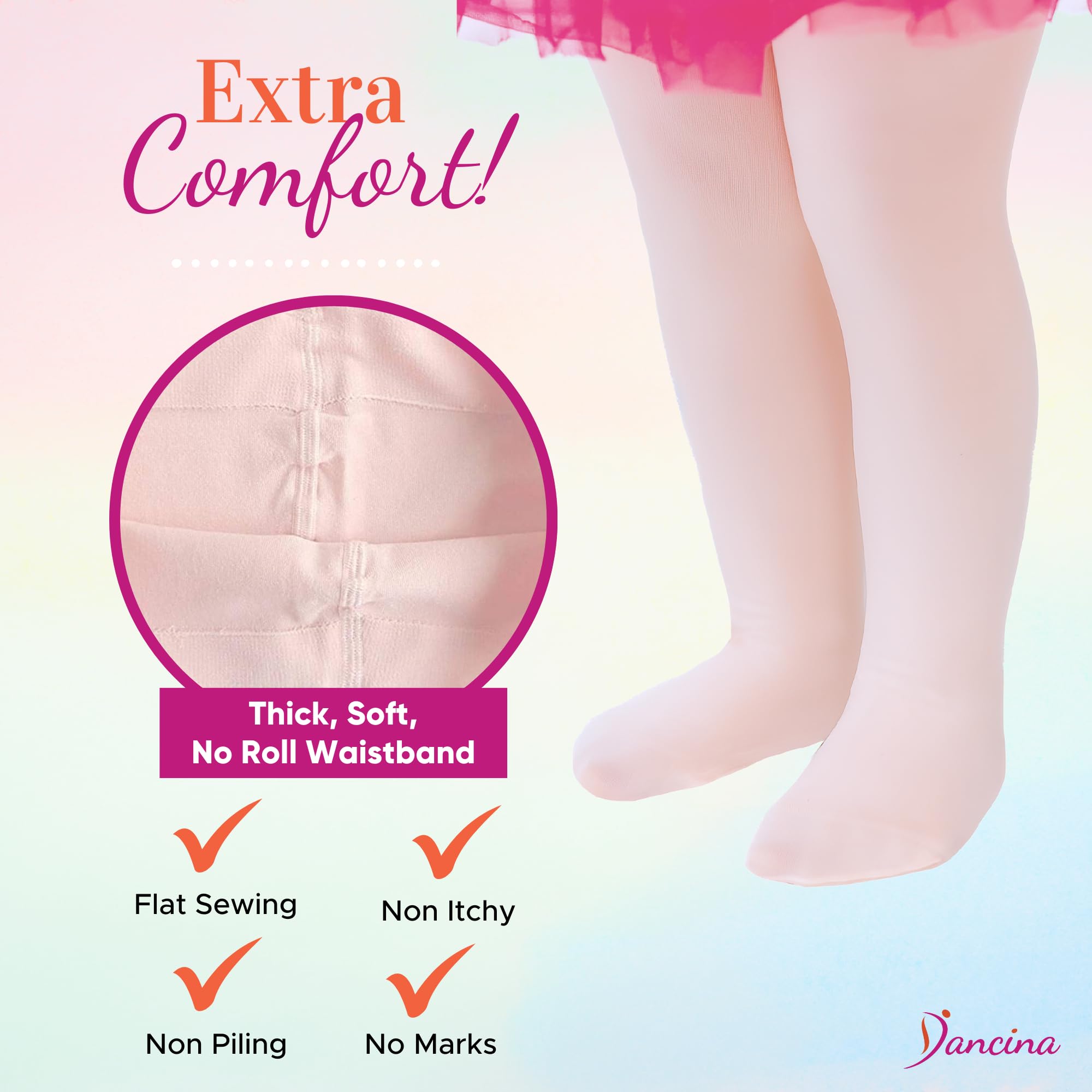 Dancina Toddler Girls Ballet Dance Tights - Soft Stretchable Ballet Tights for Kids - Perfect for Dance Class, Recitals & Ballet Practice