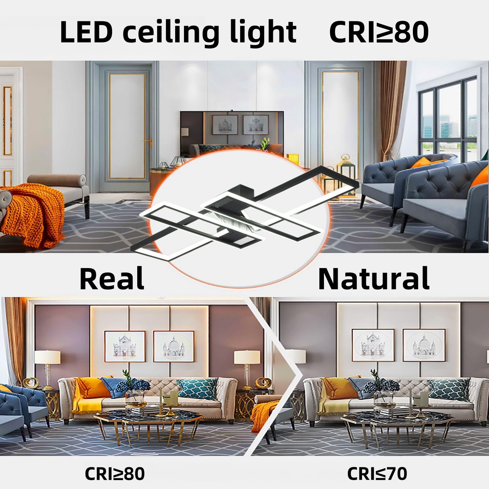 35.4 Inch Modern Black Dimmable LED Ceiling Light Fixture - 94W Rectangular Chandelier with Remote Control, Flush Mount Geometric Lighting for Dining Room, Living Room & Bedroom | Perfect for Contemporary Home Decor and Ambient Lighting