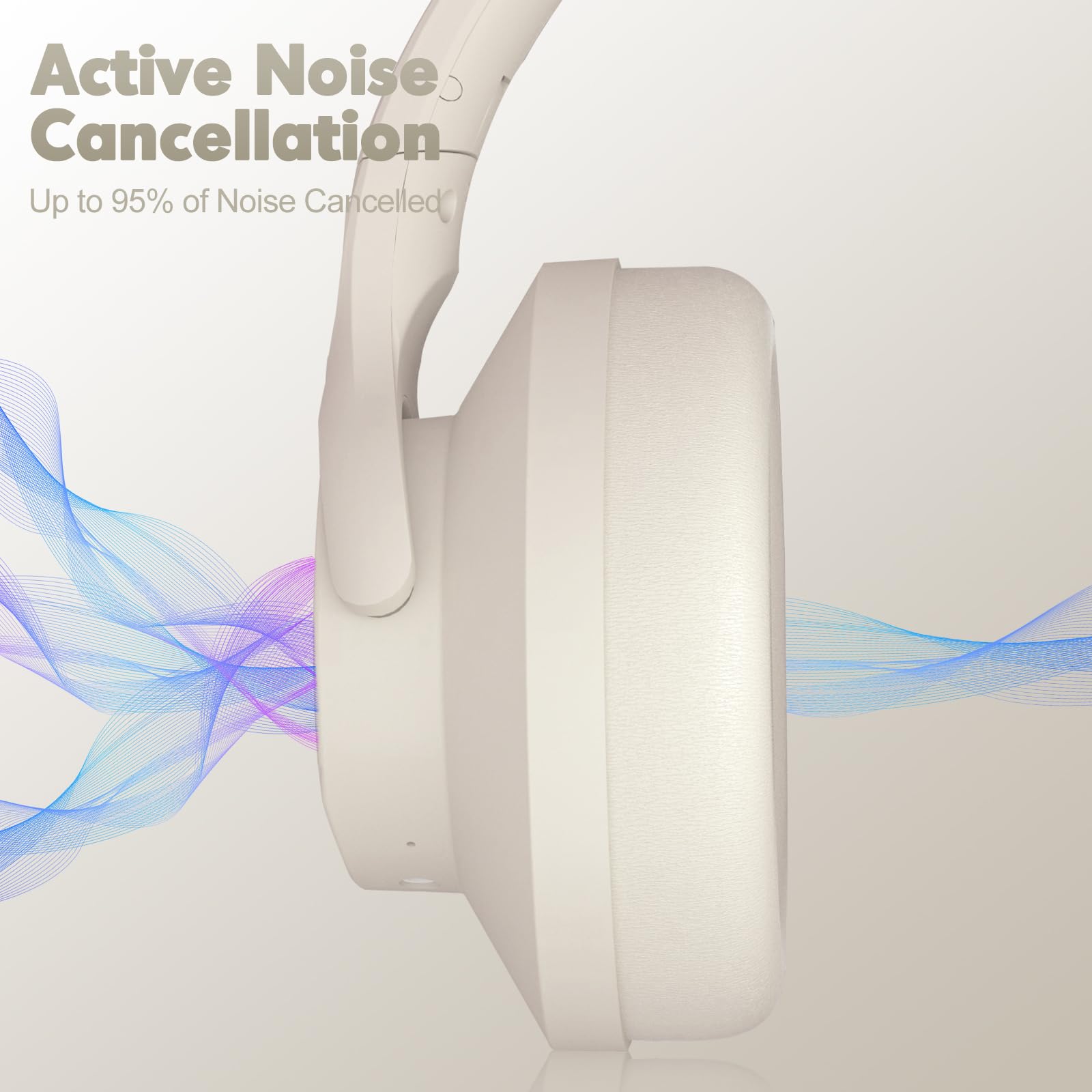 ZIHNIC Wireless Bluetooth Headphones with Active Noise Cancelling, 60H Playtime & Low Latency - Milky White | Perfect for Travel, Work & Gaming