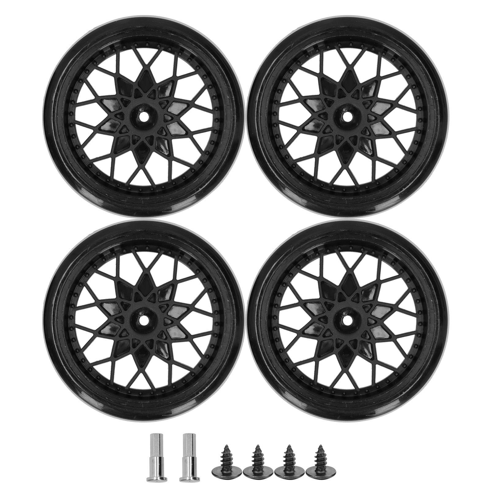 Alomejor 4Pcs RC Car Wheels & Tires - Metal Replacement Tires for WPL D12 Micro Truck Model Car (Black) | Durable Off-Road Accessories for RC Crawlers & Rock Racers