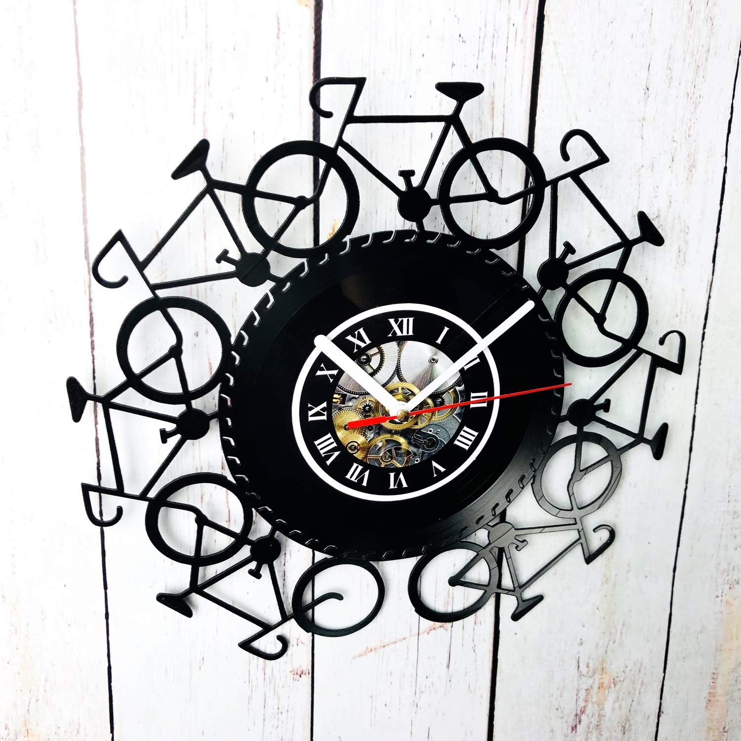Vinyl Record Wall Clock - Unique Cycling-Themed Decor for Home, Office & Gifts - Perfect for Birthday, Wedding, Anniversary Presents - Great Gift for Men, Women, Couples & Friends - Ideal for Music Lovers & Cyclists - Use in Living Room, Bedroom or Man Cave Decor