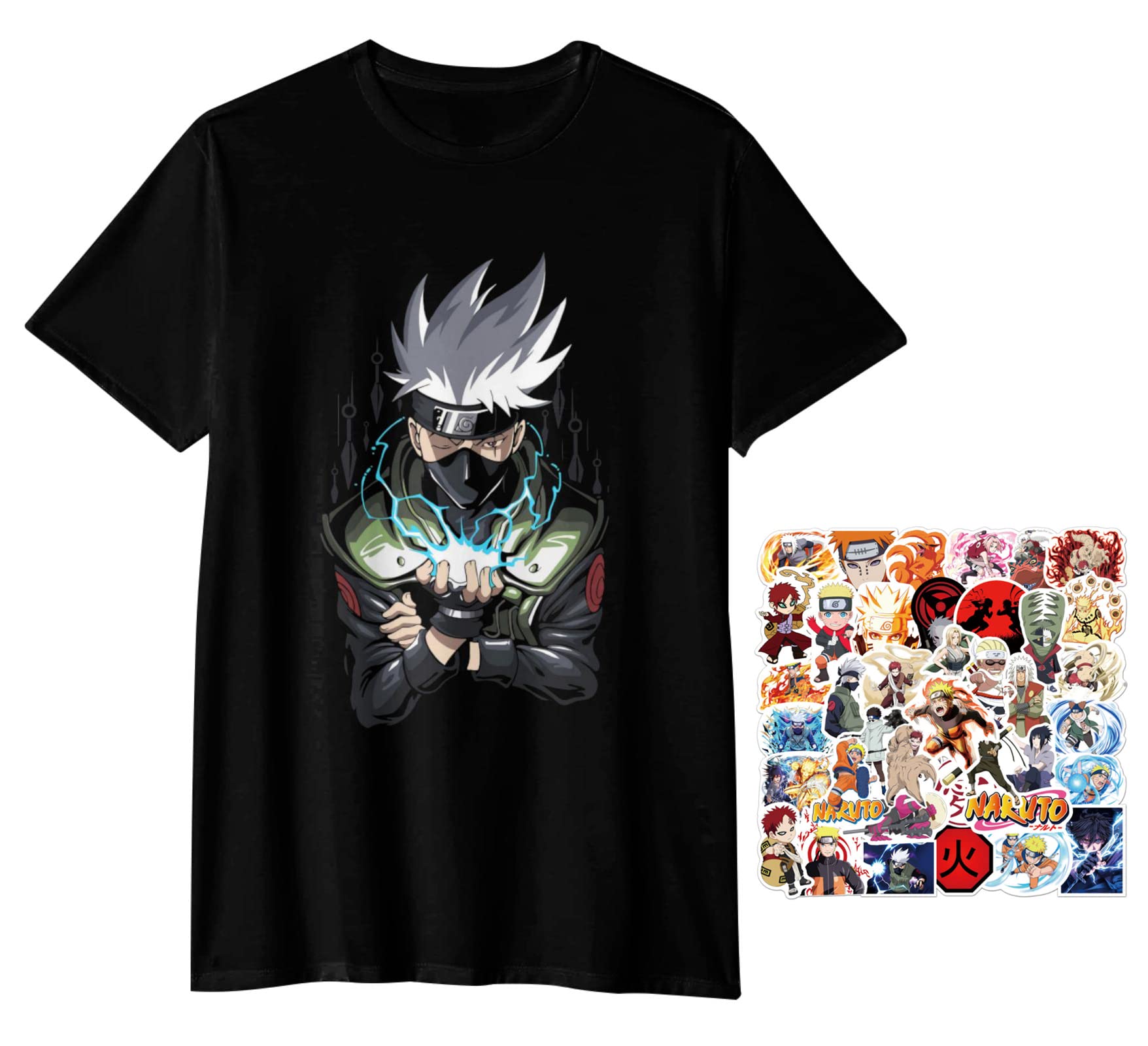 LIRUKOKO Unisex Anime T-Shirt - Japanese Manga Graphic Tee with 50pcs Anime Stickers | Cool Anime Merch Gift for Men & Women | Perfect for Cosplay, Conventions & Anime Lovers