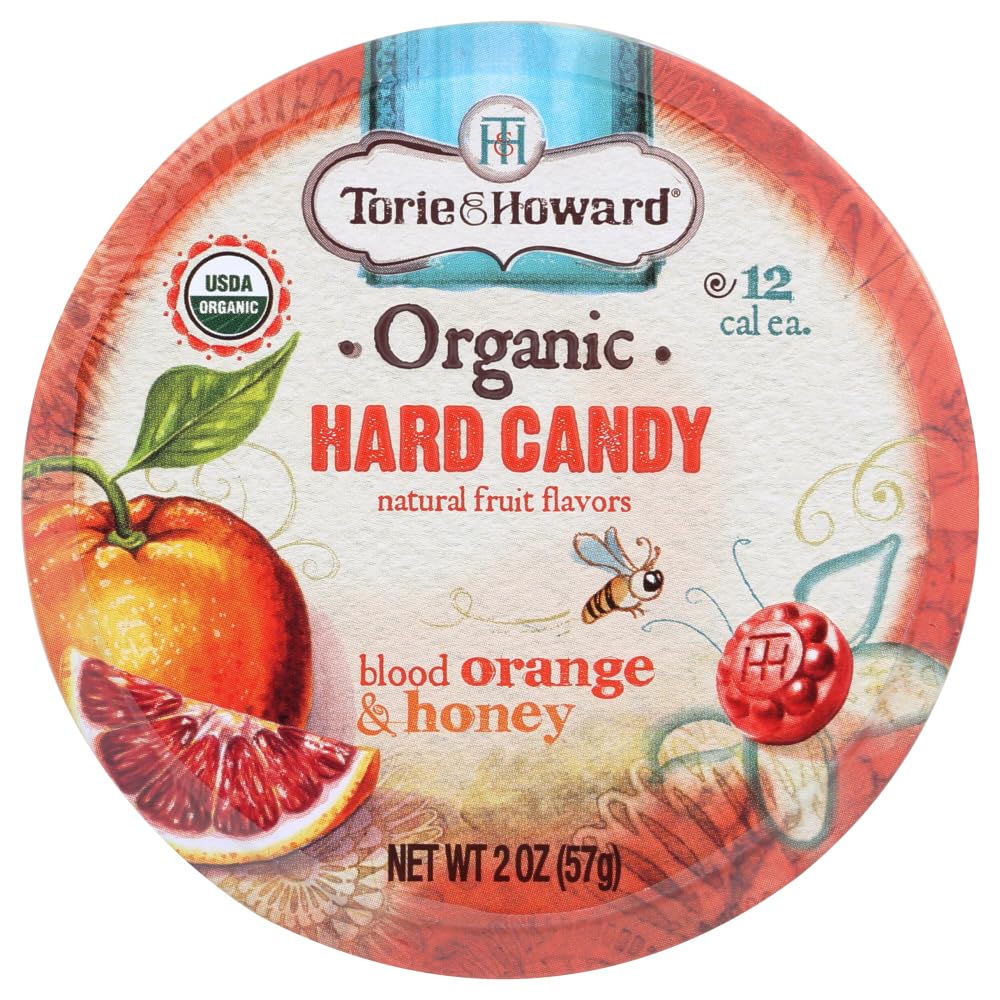 Torie and Howard Organic Hard Candy Tin - Blood Orange & Honey Flavor, 2oz (Pack of 2) | All-Natural Snacks for Office, Travel & Gifts