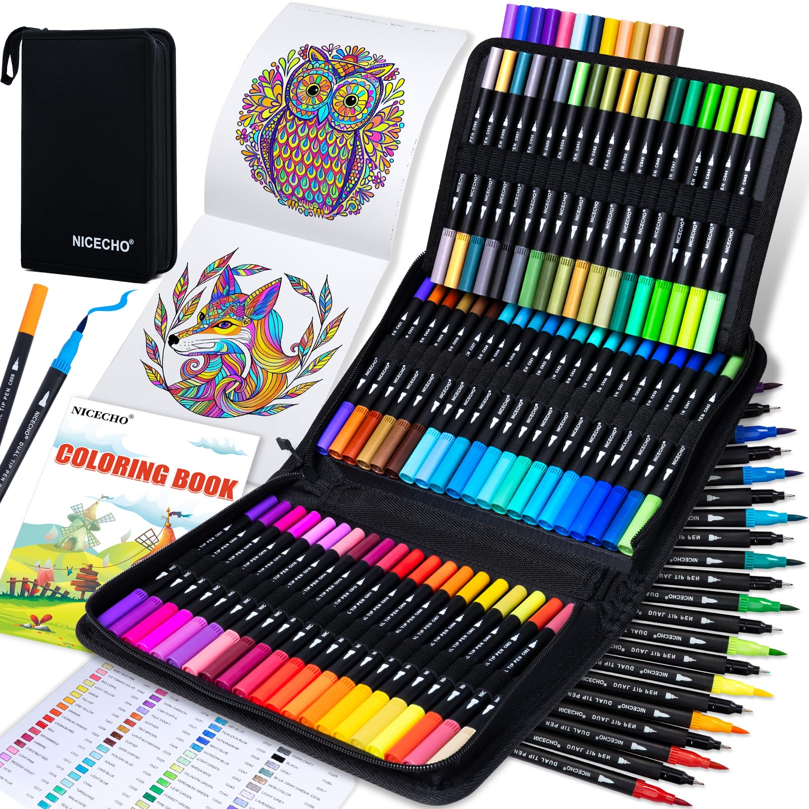 72 Colors Dual Tip Art Markers Set - Brush & Fine Tip Markers for Adult Coloring Books, Drawing, Journaling, Note Taking & Lettering - Perfect for Artists, Students & Craft Enthusiasts
