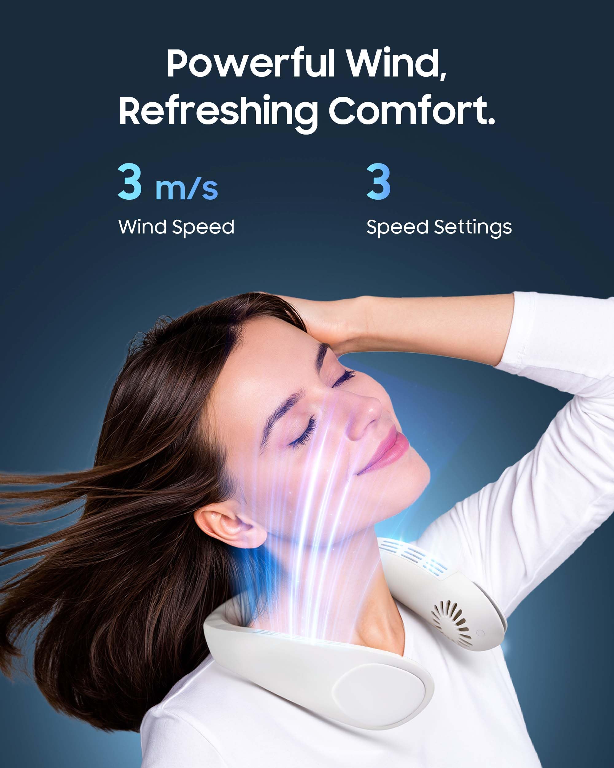 HIGO CoolMaster Pro Neck Fan - Portable Rechargeable Wearable Personal Air Conditioner with 4400mAh Battery | 2-in-1 Cooling Neck Fan for Outdoor, Office & Travel | Ergonomic Design in White