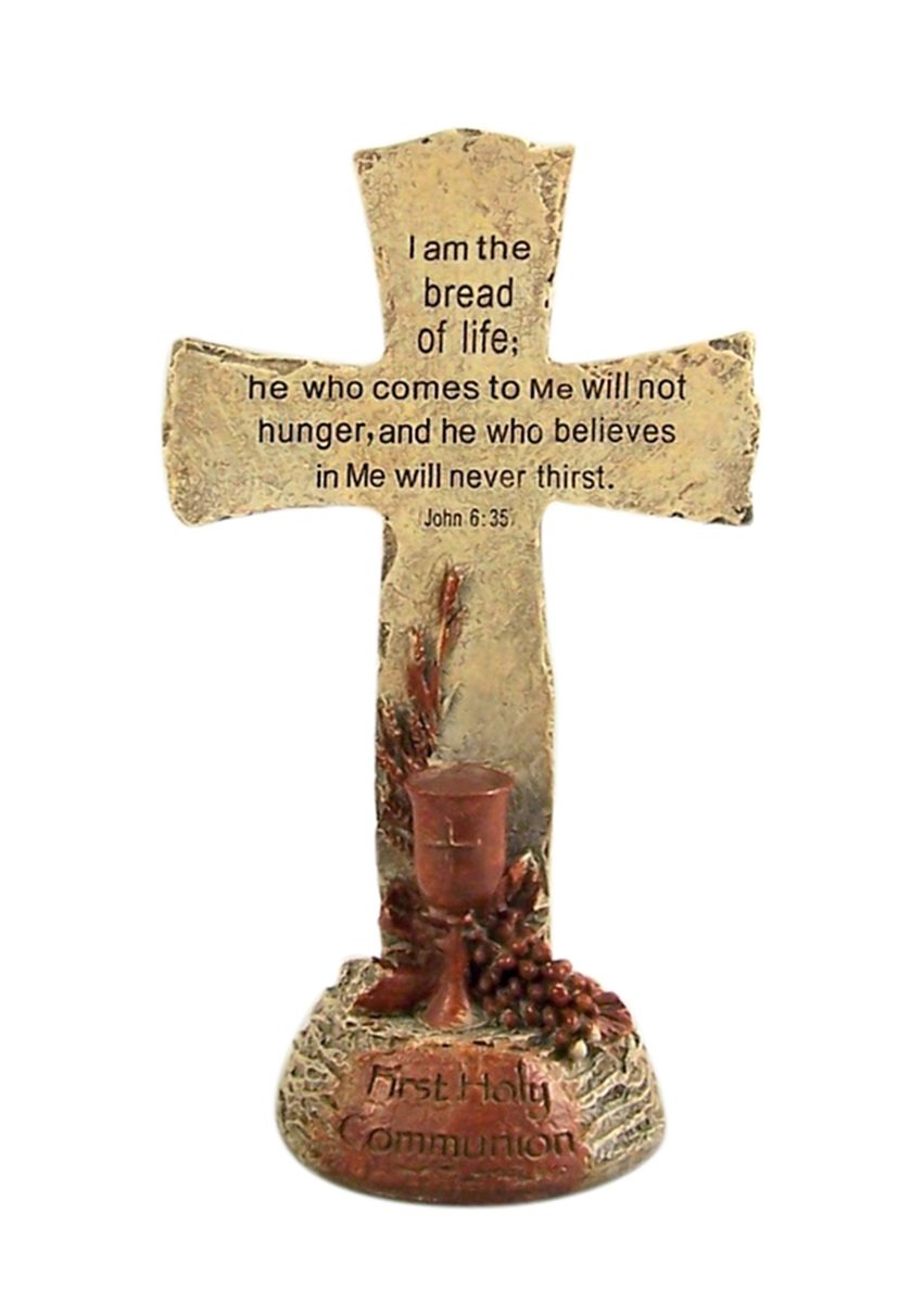 Bread of Life First Communion Standing Cross - Religious Christian Ceremony Cross for Church, Home Altar & Baptism Gifts