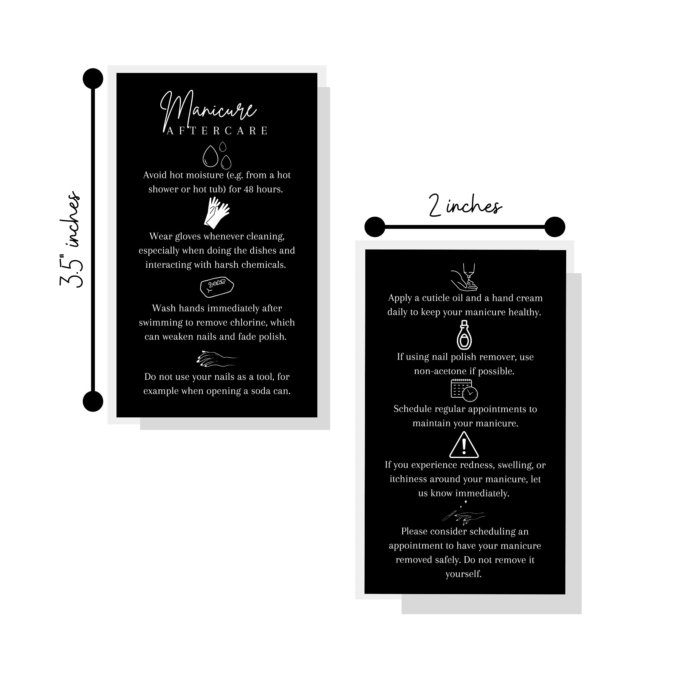 50 Pack Manicure Aftercare Instruction Cards - 2x3.5 Inch Business Card Size for Nail Salons | Nail Artist Supplies & Nail Care Tips | Black & White Design | Perfect for Client Education & Salon Promotions