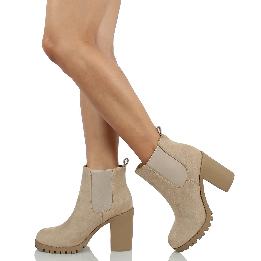 Women's Chelsea Pull On Ankle Boots with Block Heel & Tab - Stylish & Comfortable for Casual Outings, Work & Date Nights