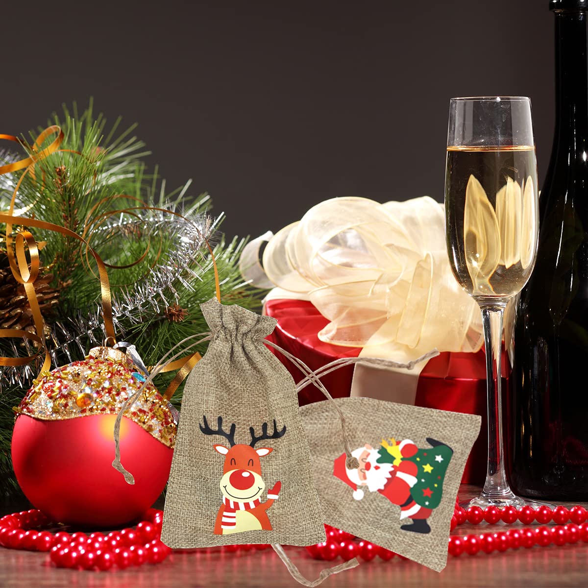 24-Piece Christmas Burlap Jute Drawstring Gift Bags 3.93