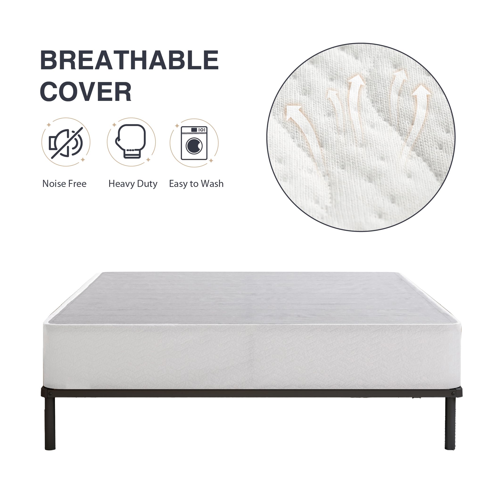5 Inch Queen Size Box Spring with Fabric Cover - Sturdy Mattress Foundation with Strong Steel Frame - Easy Assembly for Bedroom, Guest Room & Dorm Use