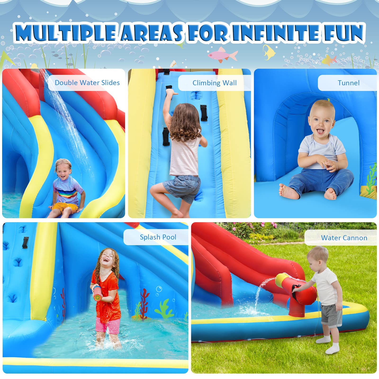 BOUNTECH Inflatable Crab Water Slide for Kids - Dual Racing Slides, Climbing Wall & Hide & Seek Cave - Outdoor Blow Up Water Park for Backyard Parties, Summer Fun & Toddler Play - Perfect for Birthdays, BBQs & Family Gatherings