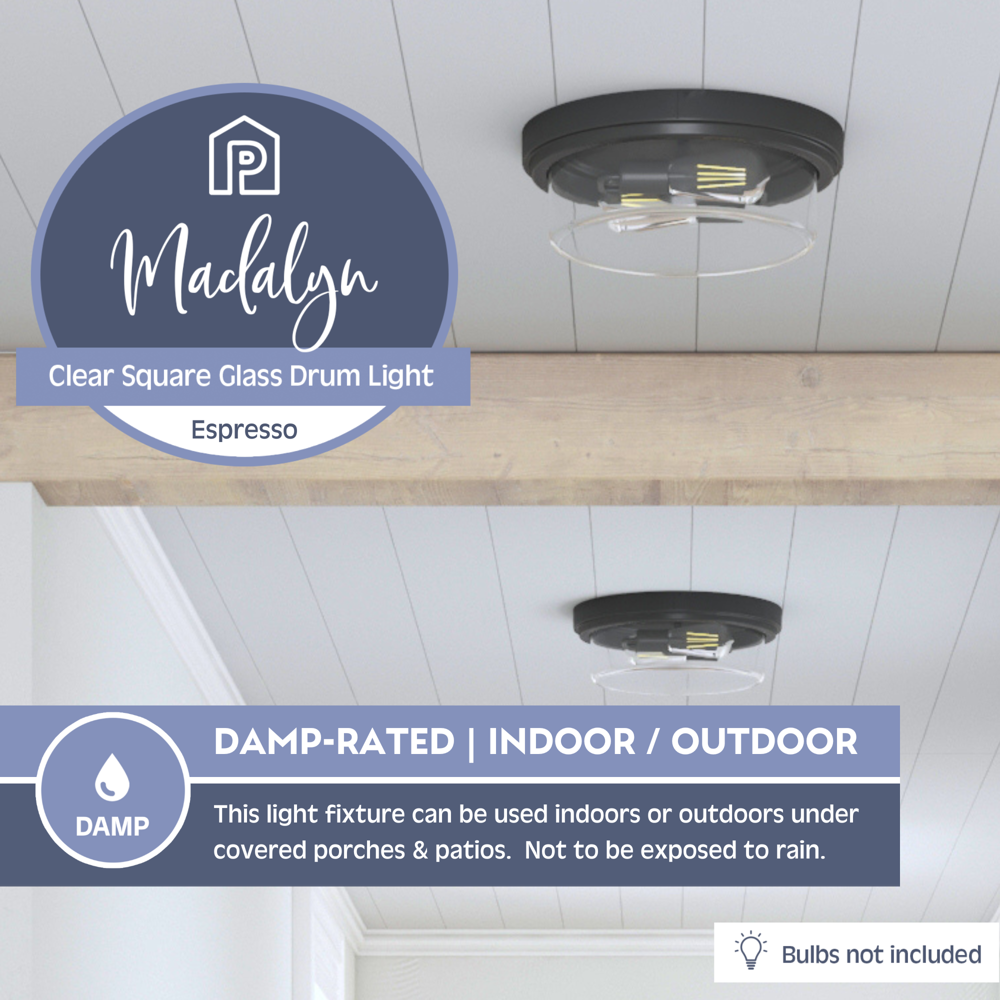 Madalyn Drum Flushmount Light Fixture - Clear Glass Shade with Espresso Finish - Modern Ceiling Lighting for Bedroom, Living Room & Dining Room